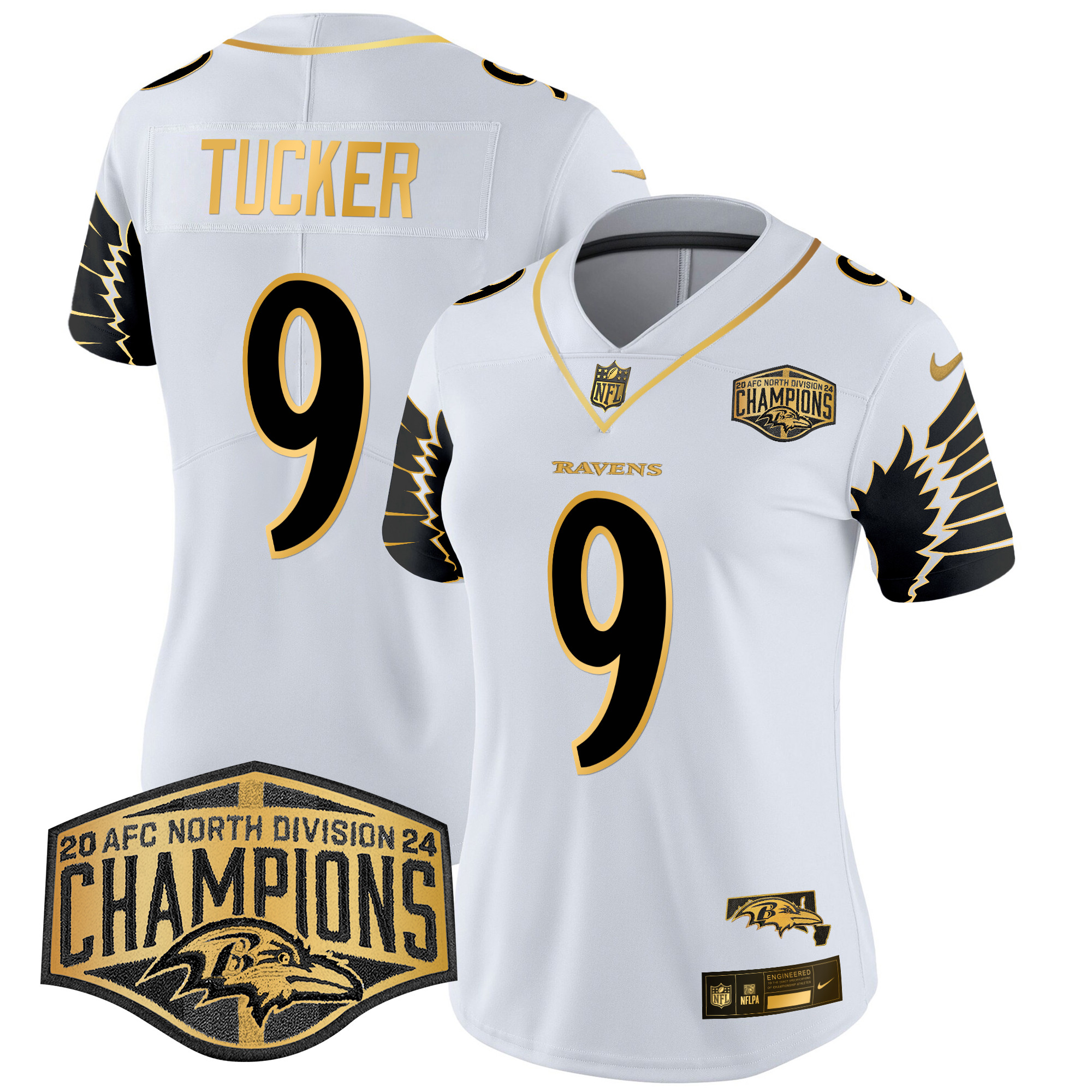 Women's Ravens Maryland 2024 AFC North Division Champions Patch Gold Vapor Limited Jersey - All Stitched - Image 21