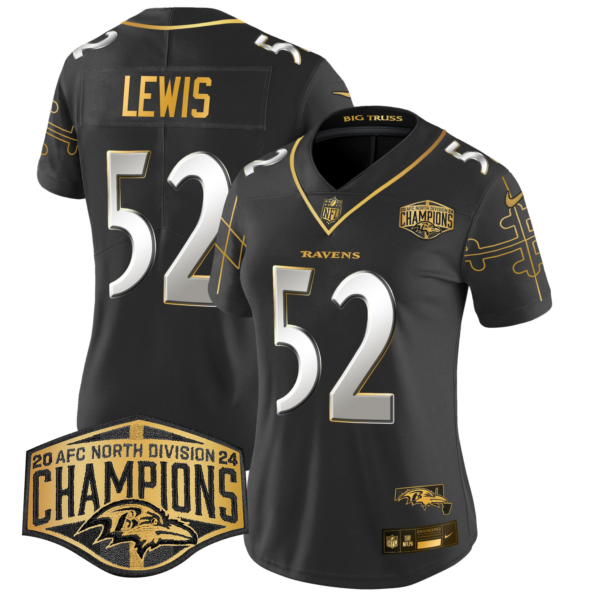 Women's Ravens Maryland Flag Map 2024 AFC North Division Champions Patch Gold Vapor Limited Jersey - All Stitched - Image 6