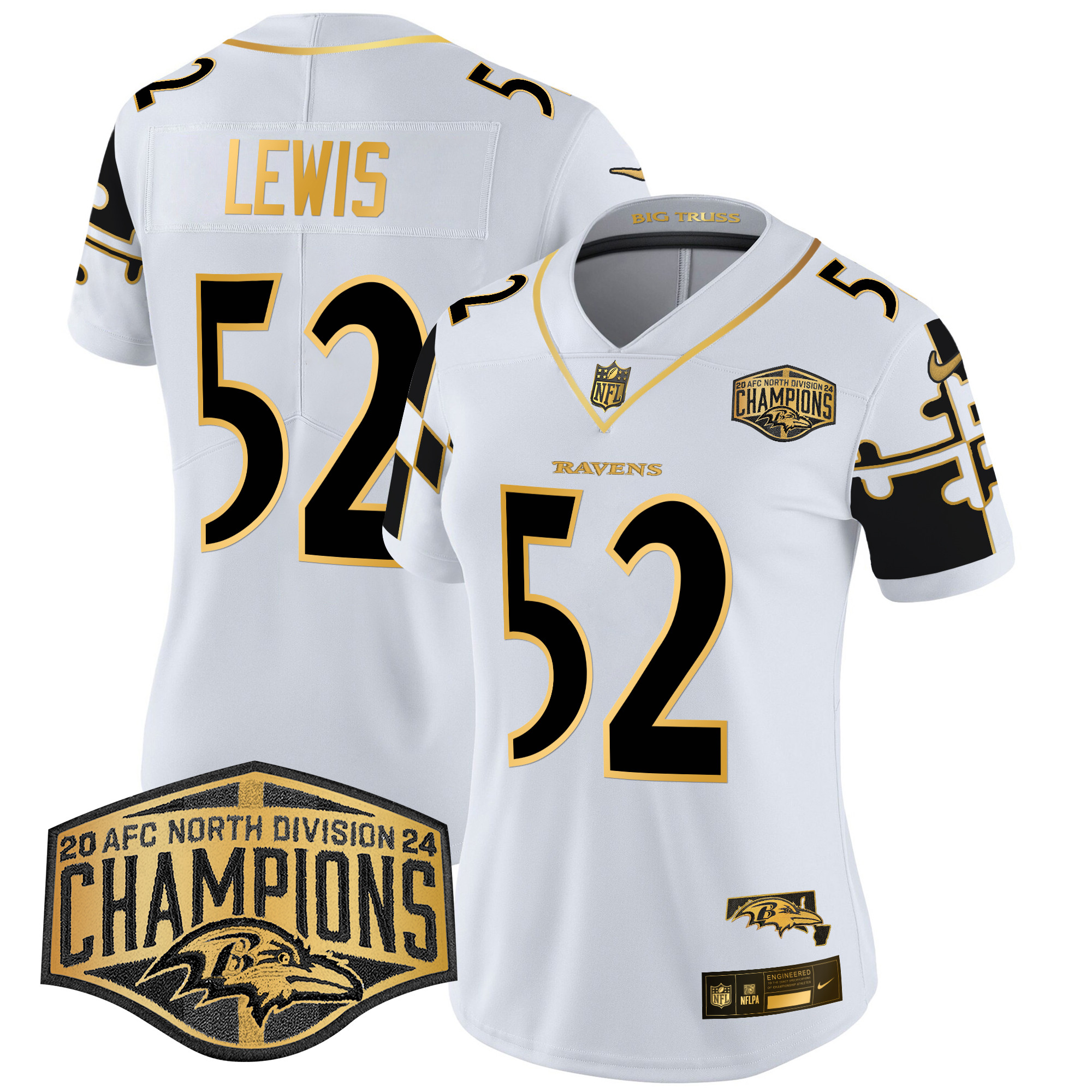 Women's Ravens Maryland Flag Map 2024 AFC North Division Champions Patch Gold Vapor Limited Jersey - All Stitched - Image 22