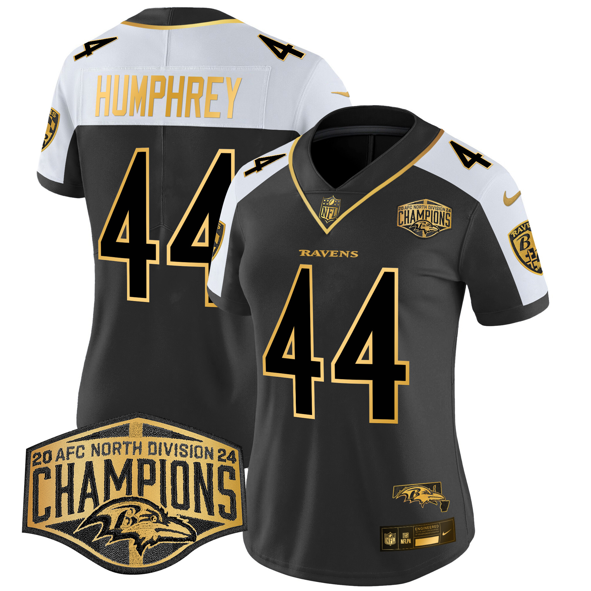 Women's Ravens Maryland Flag Map 2024 AFC North Division Champions Patch Gold Vapor Limited Jersey - All Stitched - Image 13