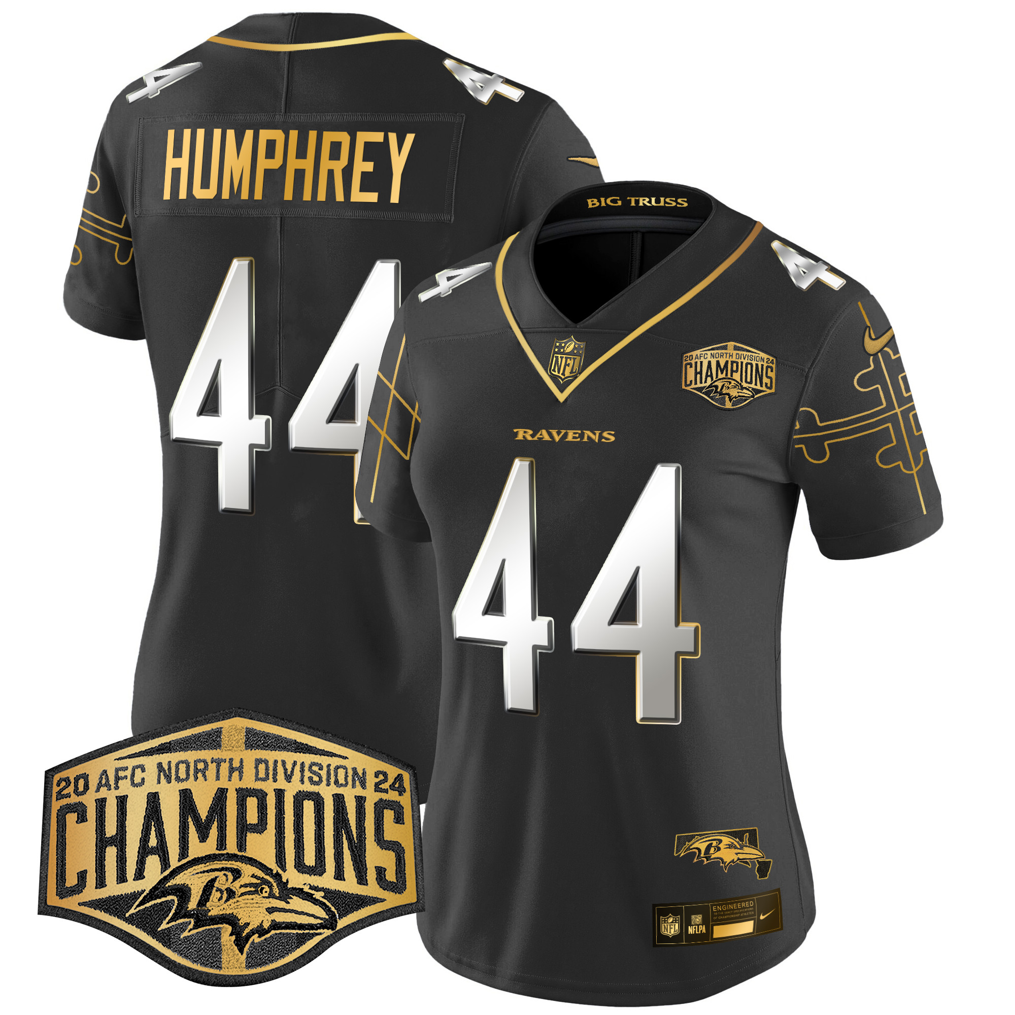 Women's Ravens Maryland Flag Map 2024 AFC North Division Champions Patch Gold Vapor Limited Jersey - All Stitched - Image 5