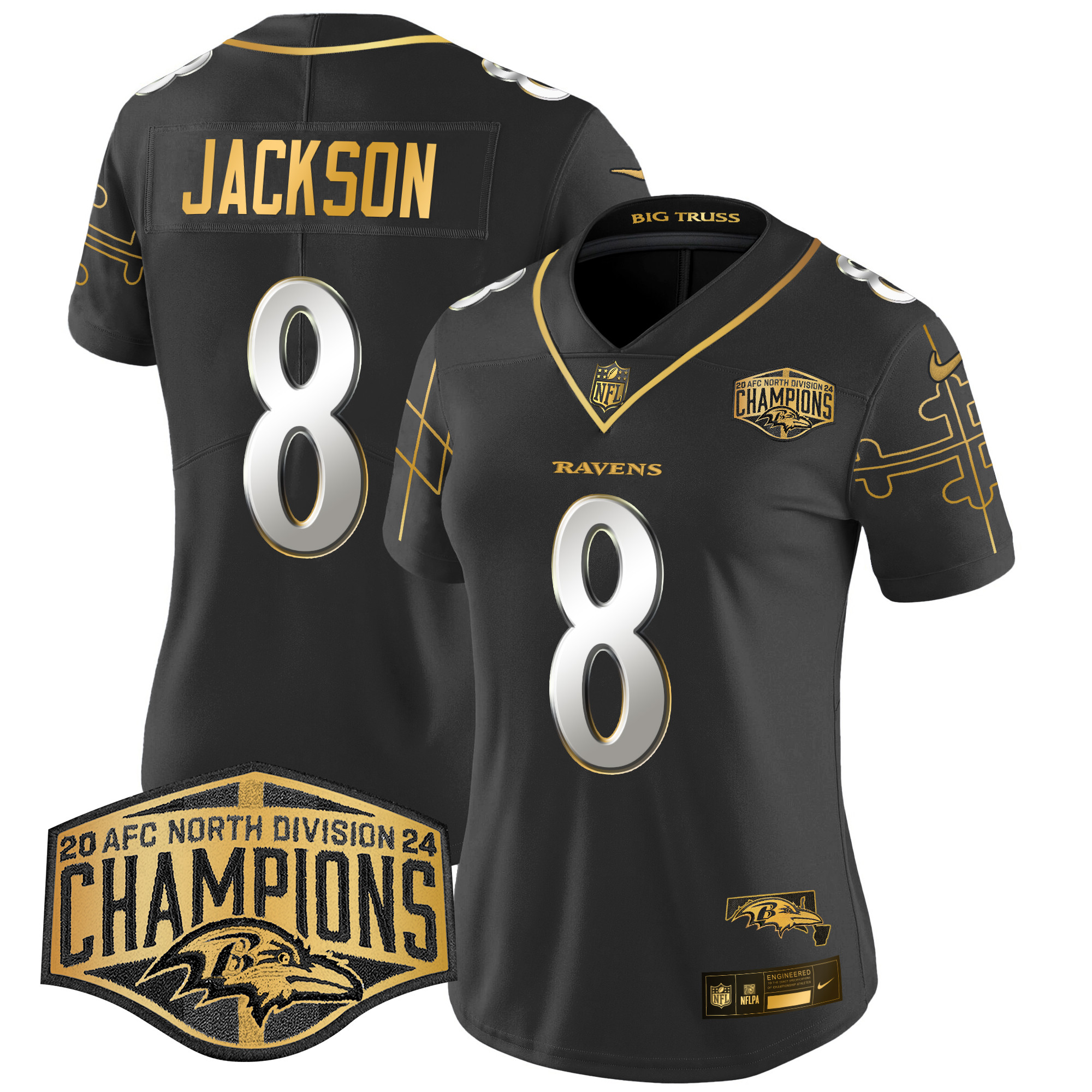 Women's Ravens Maryland Flag Map 2024 AFC North Division Champions Patch Gold Vapor Limited Jersey - All Stitched - Image 2