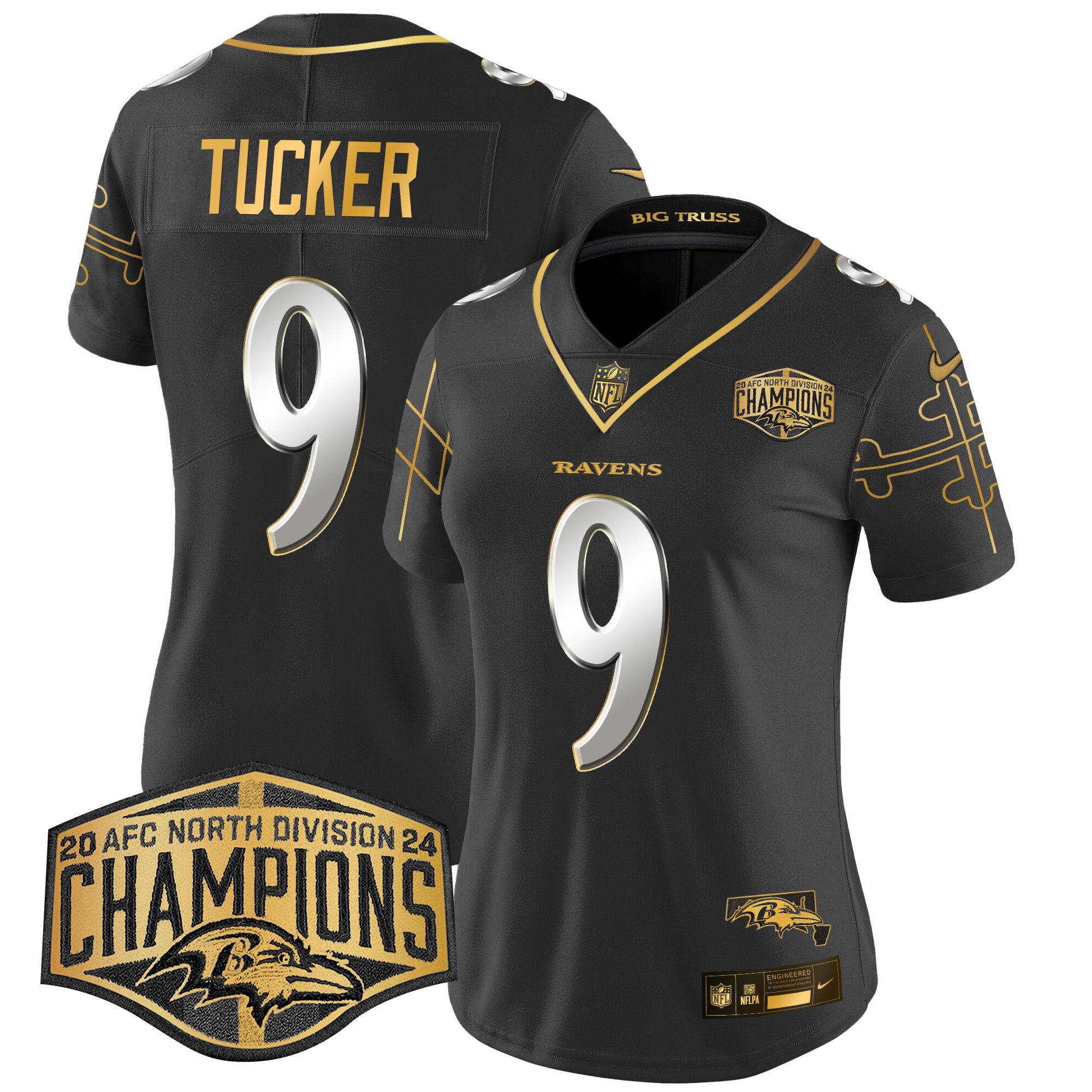 Women's Ravens Maryland Flag Map 2024 AFC North Division Champions Patch Gold Vapor Limited Jersey - All Stitched - Image 3