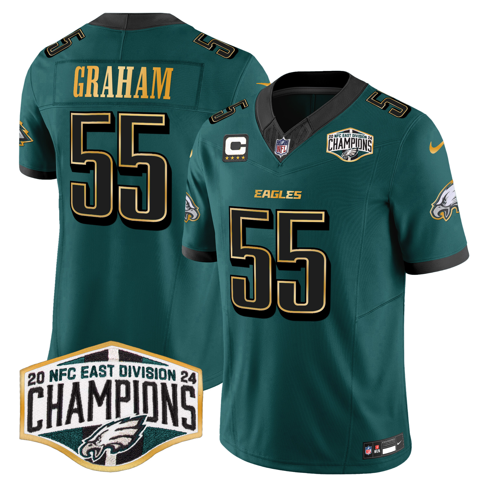 Men's Eagles 2024 NFC East Division Champions Gold Trim Vapor Limited Jersey - All Stitched - Image 7