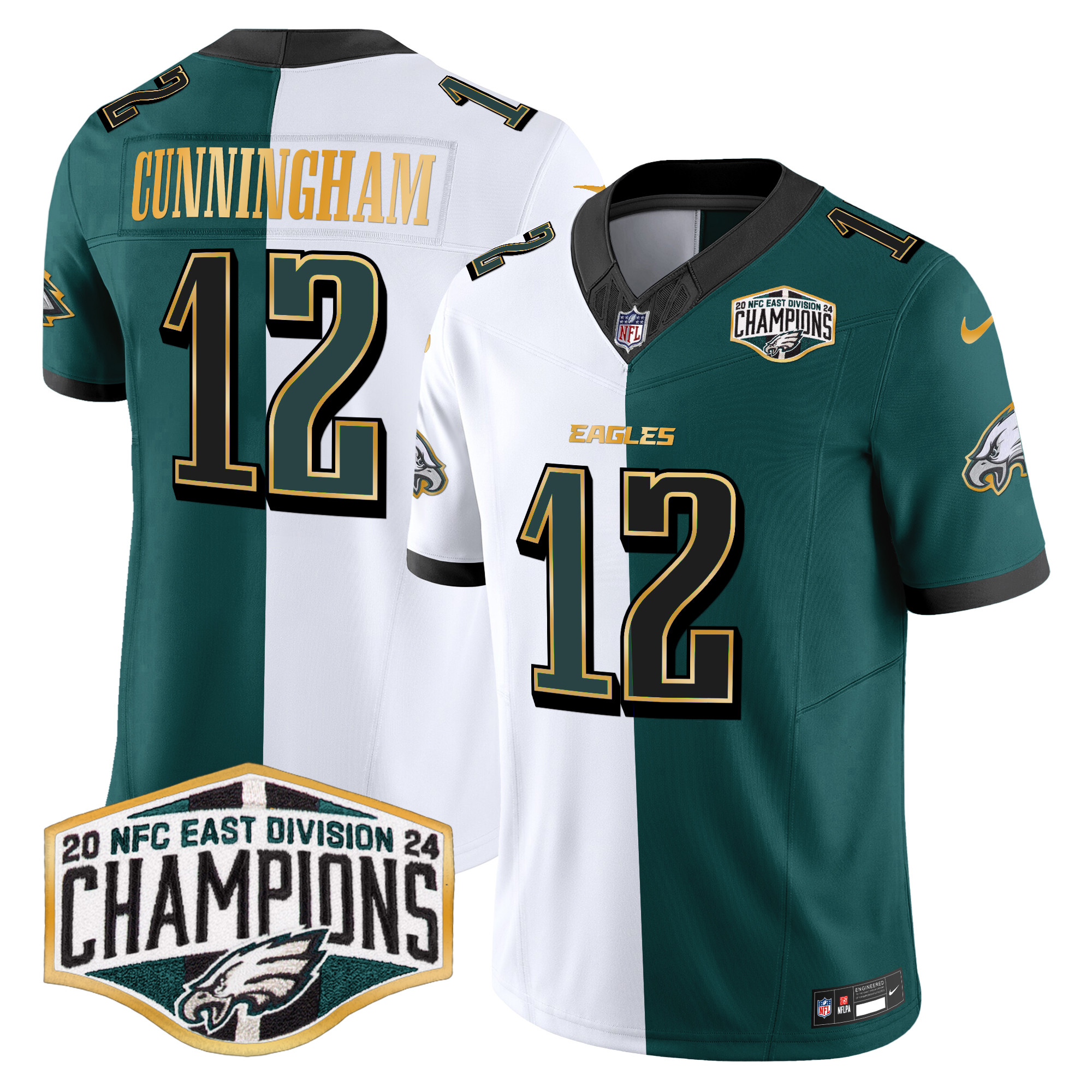 Men's Eagles 2024 NFC East Division Champions Gold Trim Vapor Limited Jersey - All Stitched - Image 51