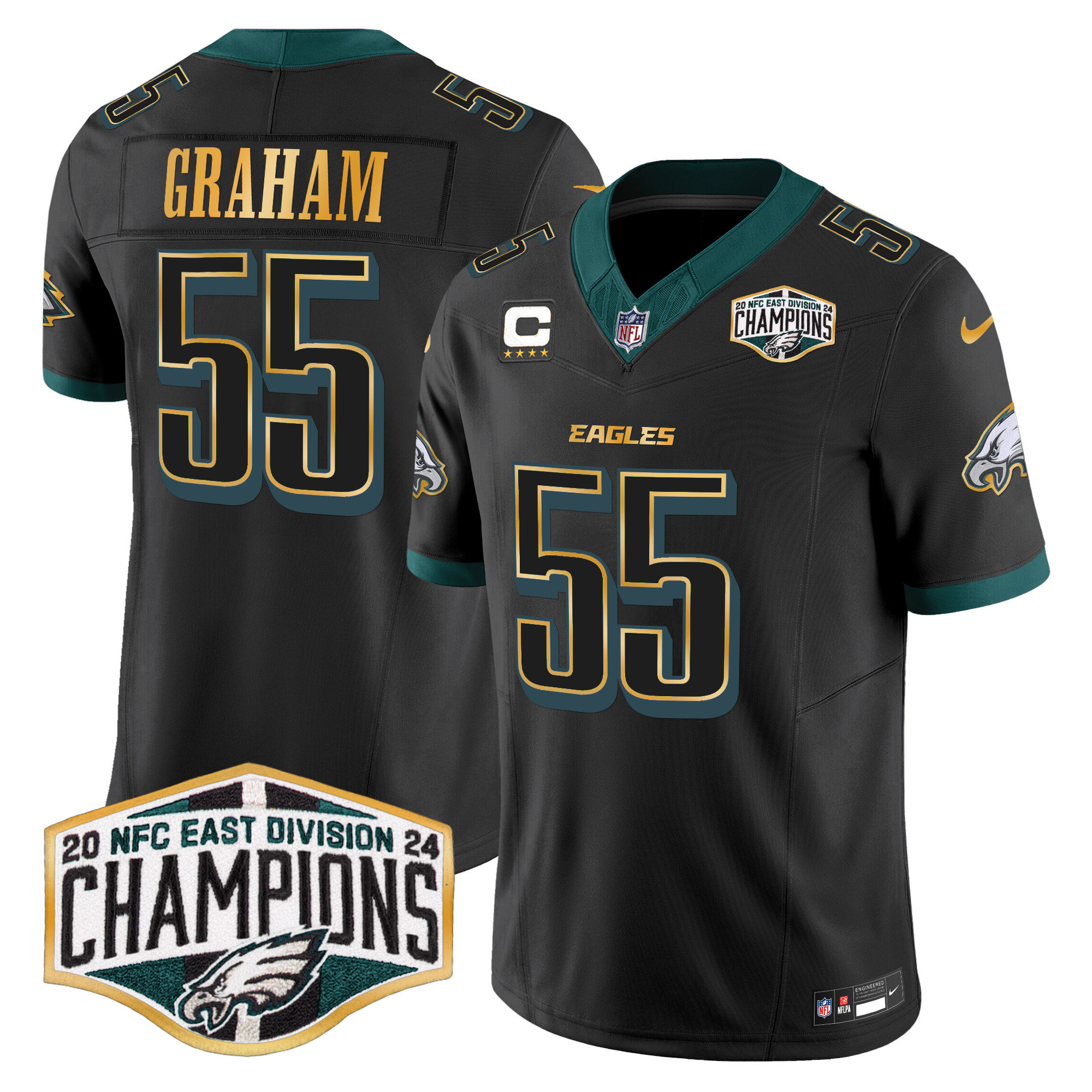 Men's Eagles 2024 NFC East Division Champions Gold Trim Vapor Limited Jersey - All Stitched - Image 25
