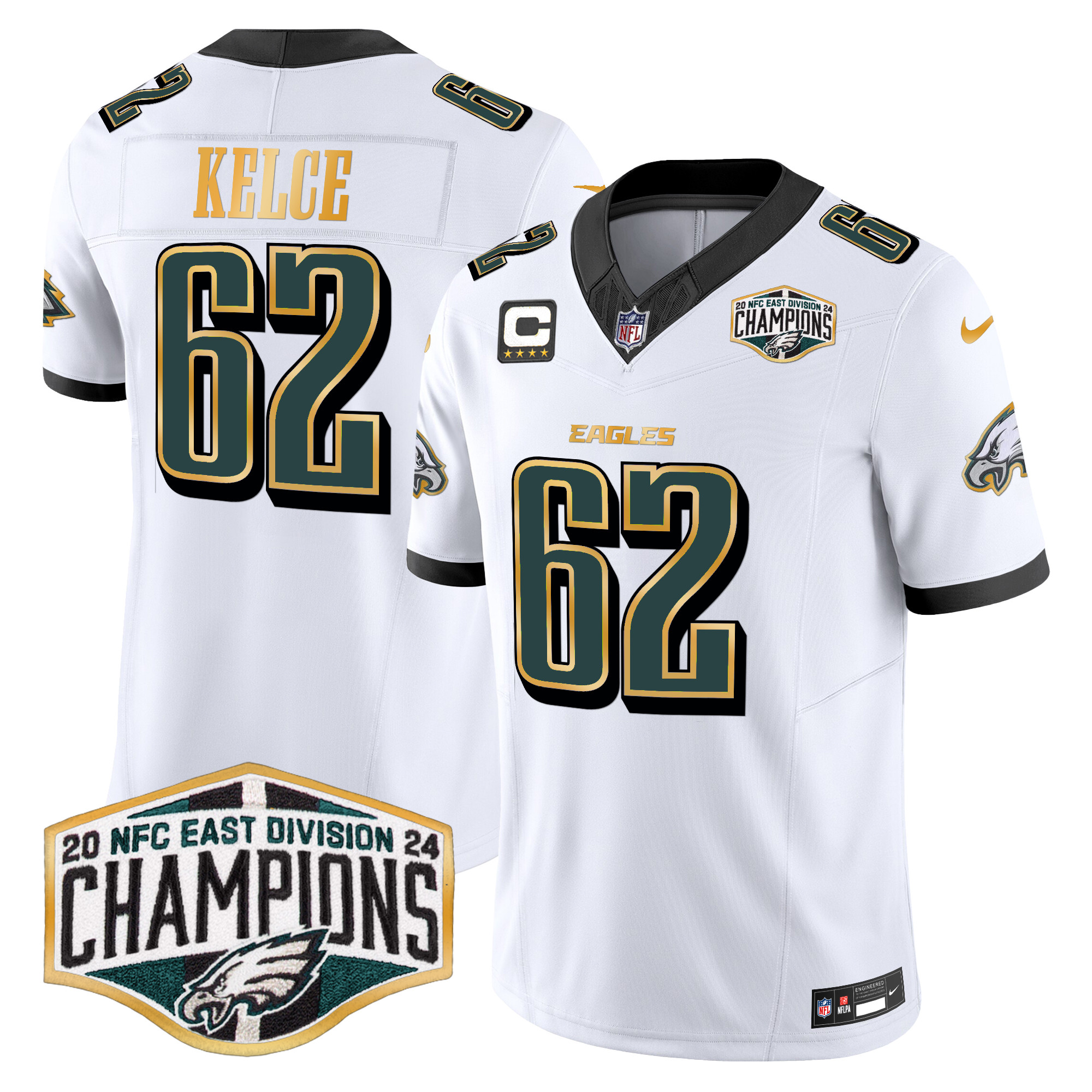 Men's Eagles 2024 NFC East Division Champions Gold Trim Vapor Limited Jersey - All Stitched - Image 13