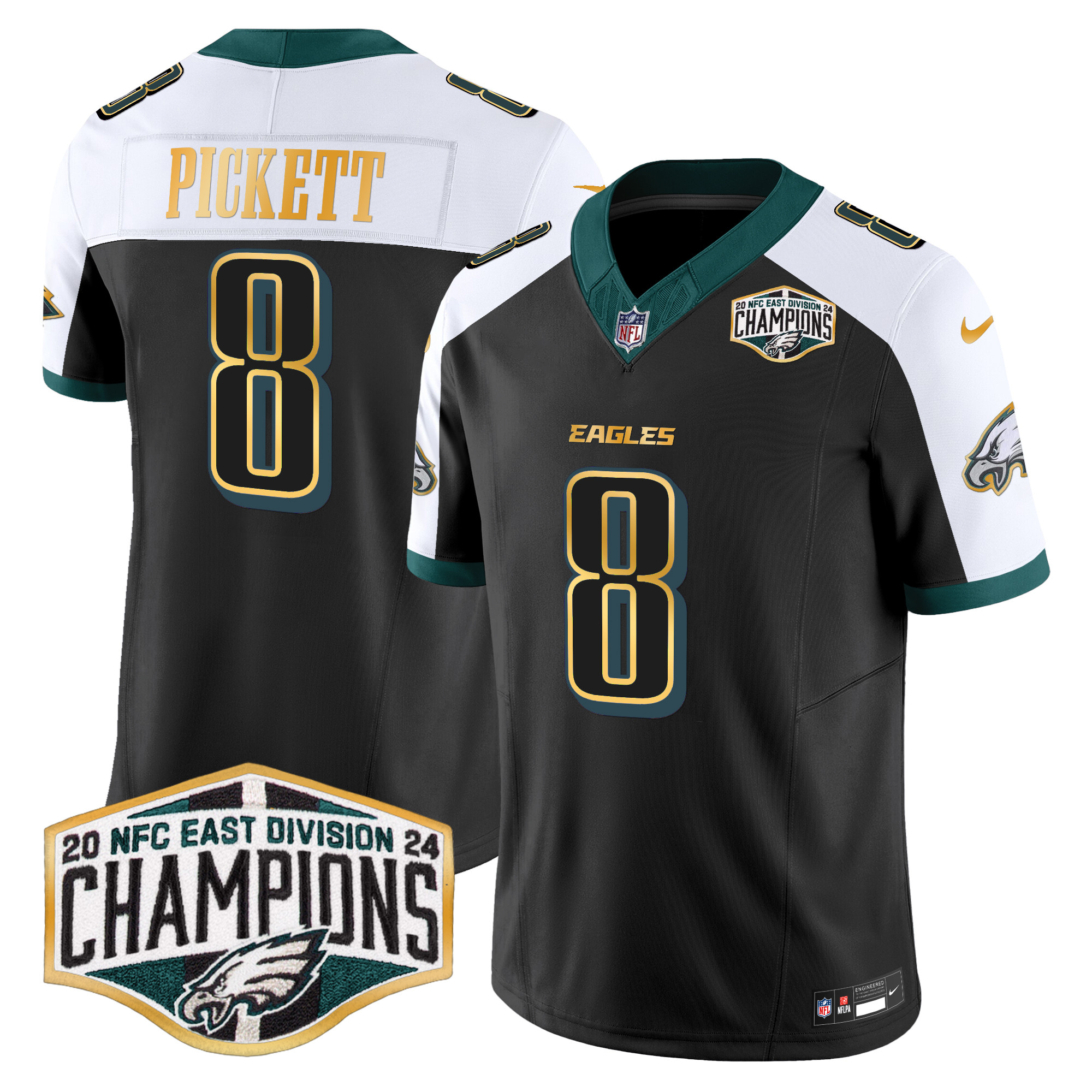 Men's Eagles 2024 NFC East Division Champions Gold Trim Vapor Limited Jersey - All Stitched - Image 38