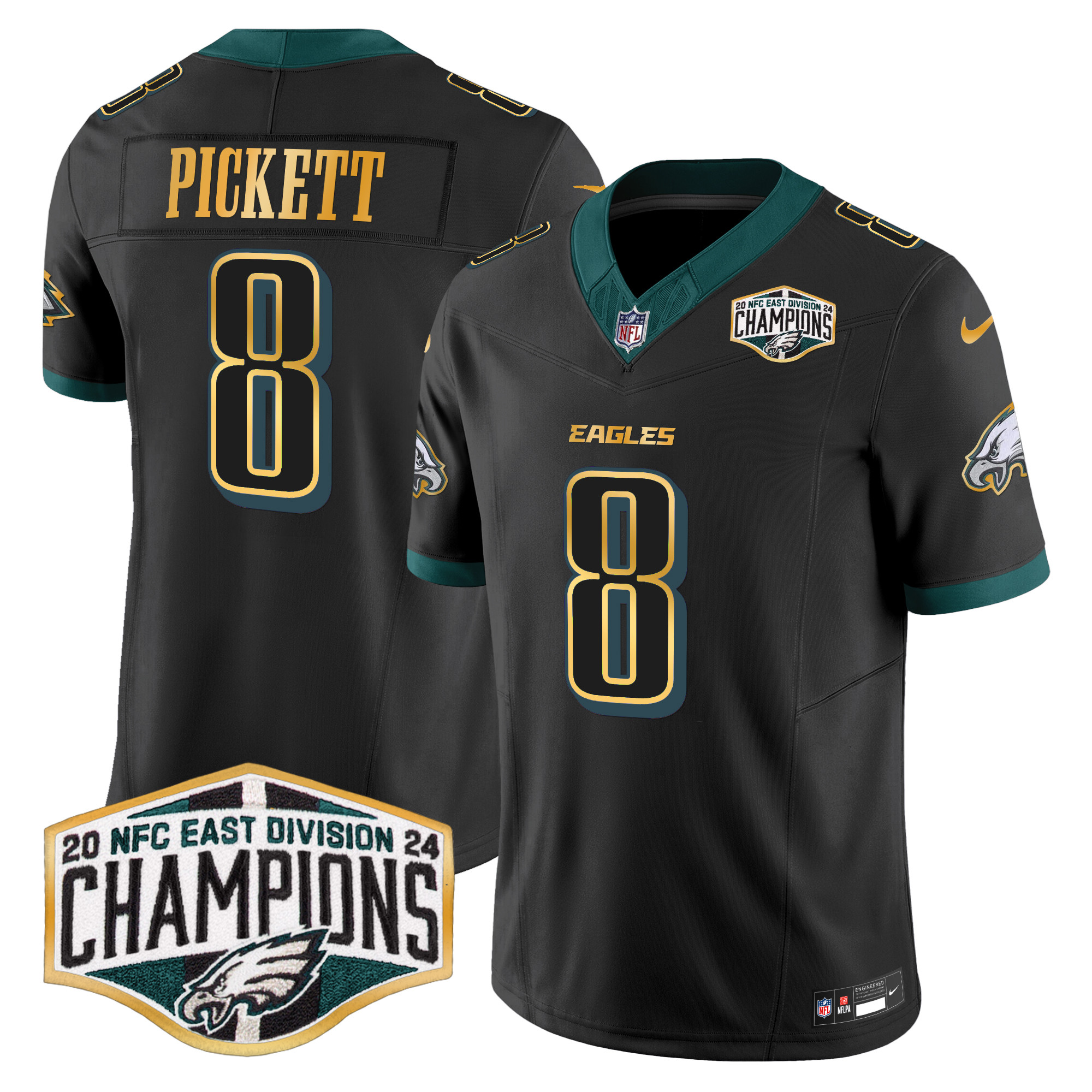 Men's Eagles 2024 NFC East Division Champions Gold Trim Vapor Limited Jersey - All Stitched - Image 20
