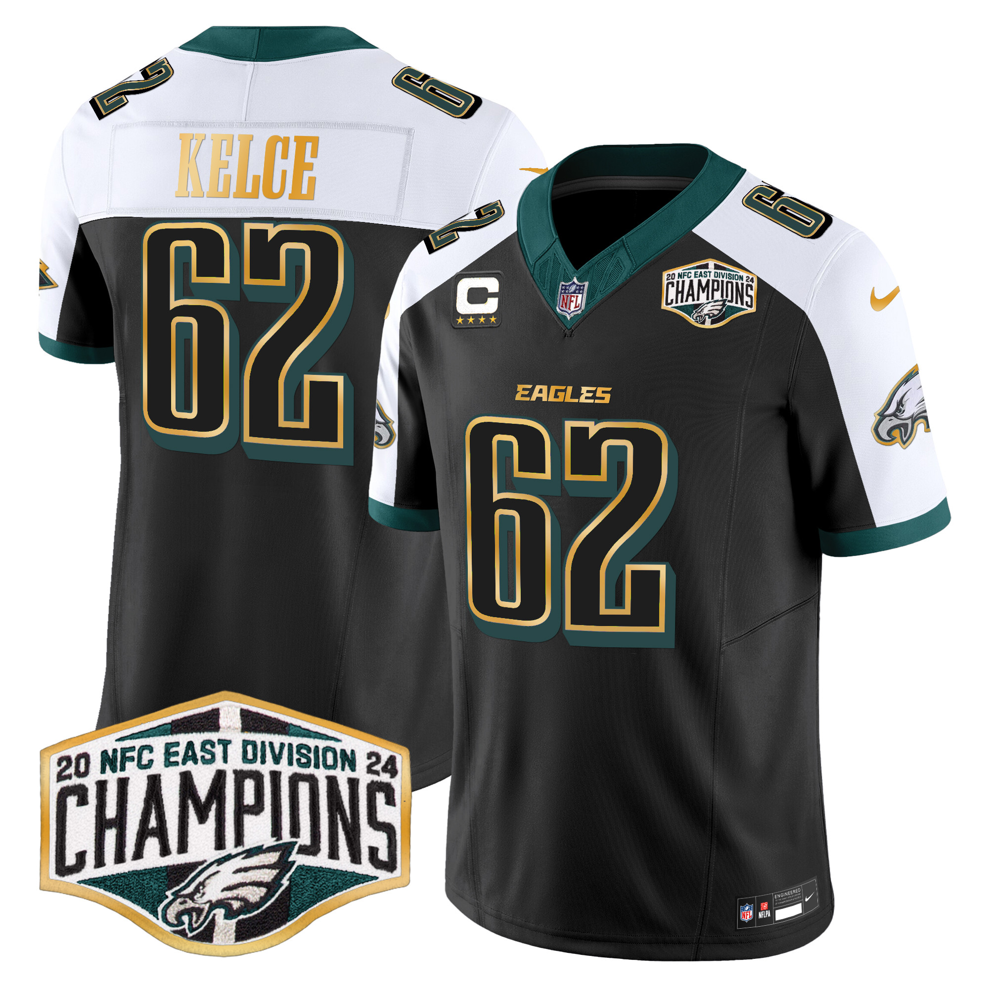 Men's Eagles 2024 NFC East Division Champions Gold Trim Vapor Limited Jersey - All Stitched - Image 40