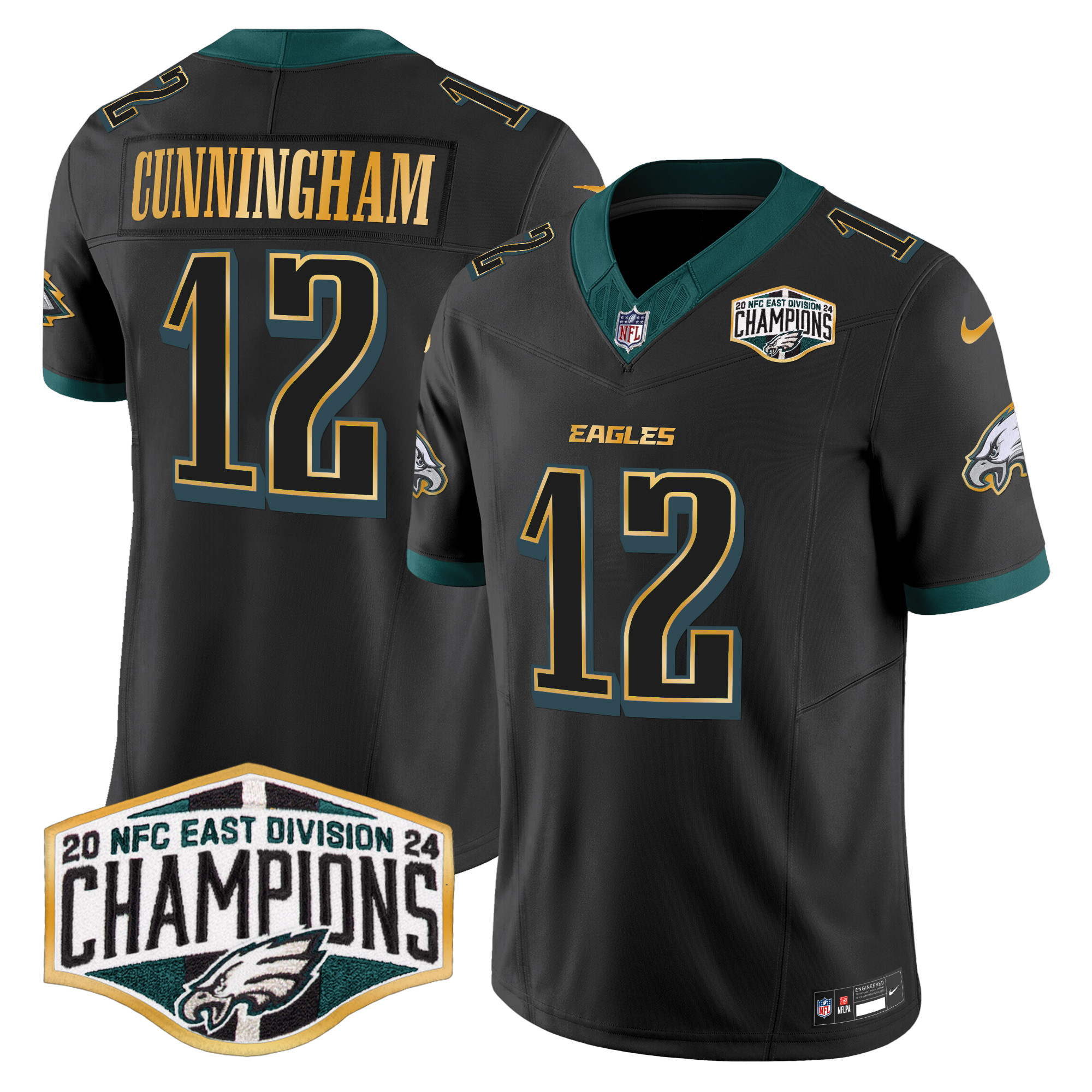 Men's Eagles 2024 NFC East Division Champions Gold Trim Vapor Limited Jersey - All Stitched - Image 24