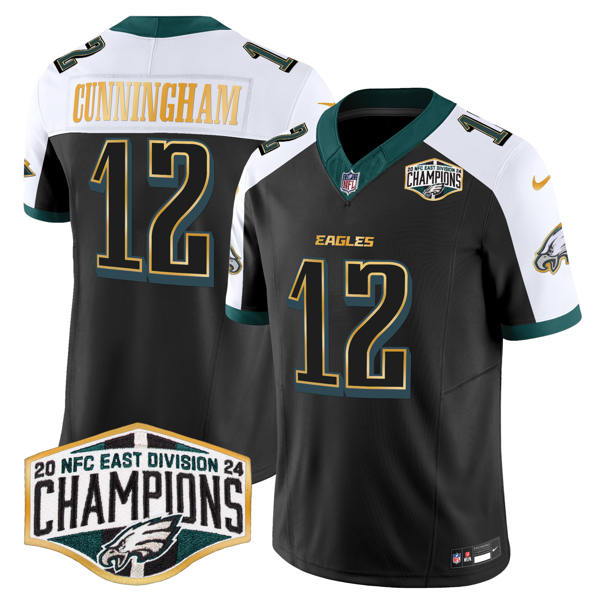 Men's Eagles 2024 NFC East Division Champions Gold Trim Vapor Limited Jersey - All Stitched - Image 42