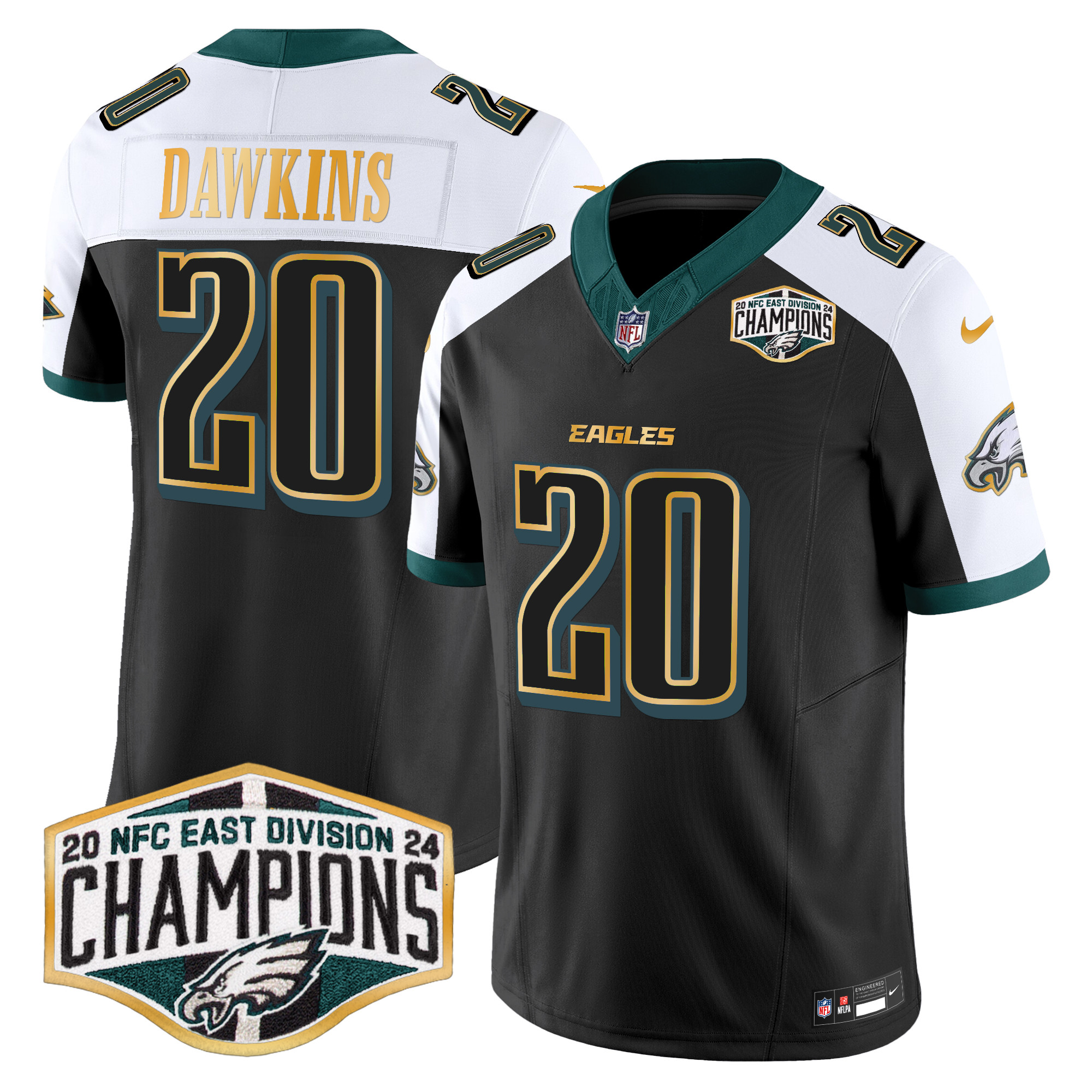 Men's Eagles 2024 NFC East Division Champions Gold Trim Vapor Limited Jersey - All Stitched - Image 44