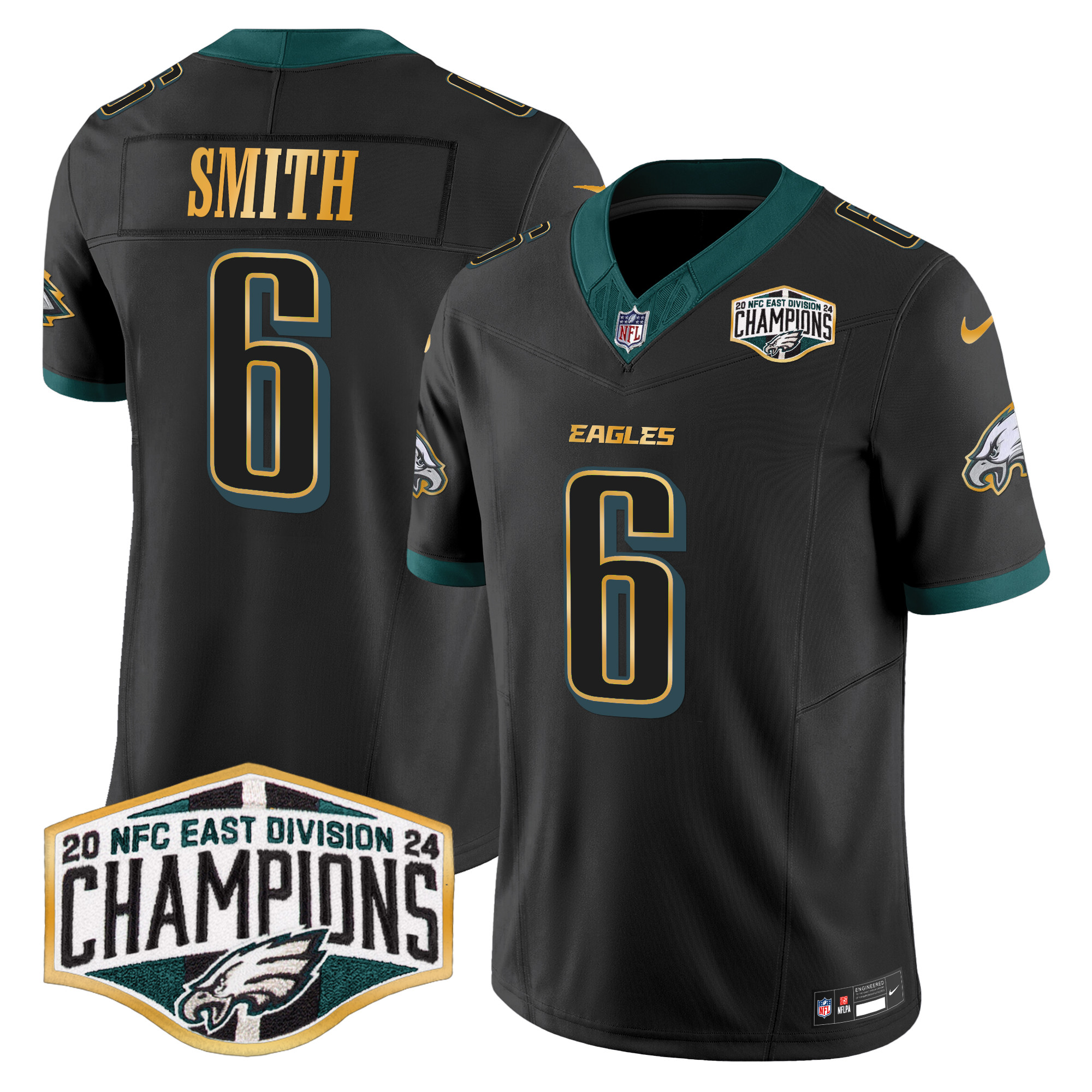 Men's Eagles 2024 NFC East Division Champions Gold Trim Vapor Limited Jersey - All Stitched - Image 23