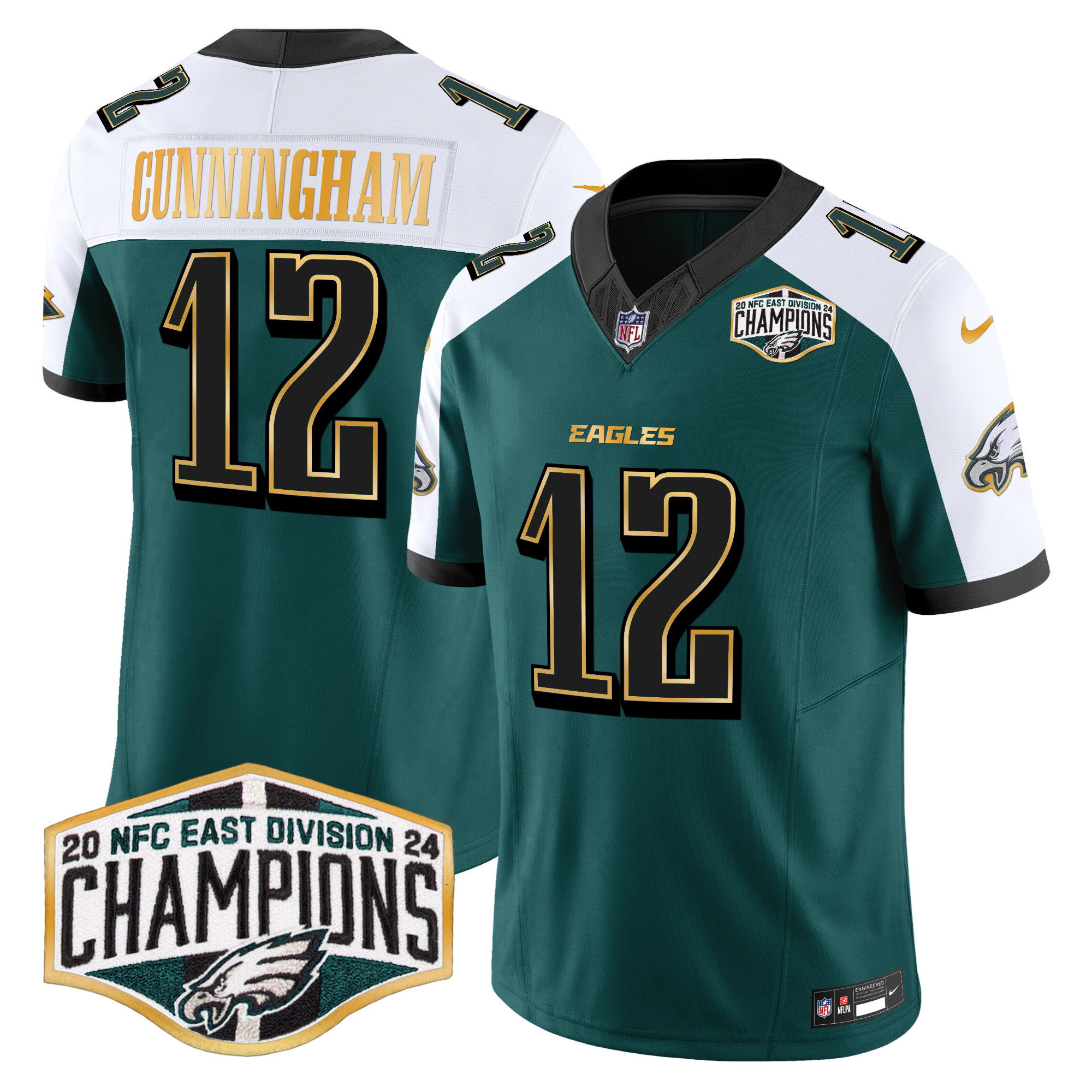 Men's Eagles 2024 NFC East Division Champions Gold Trim Vapor Limited Jersey - All Stitched - Image 33
