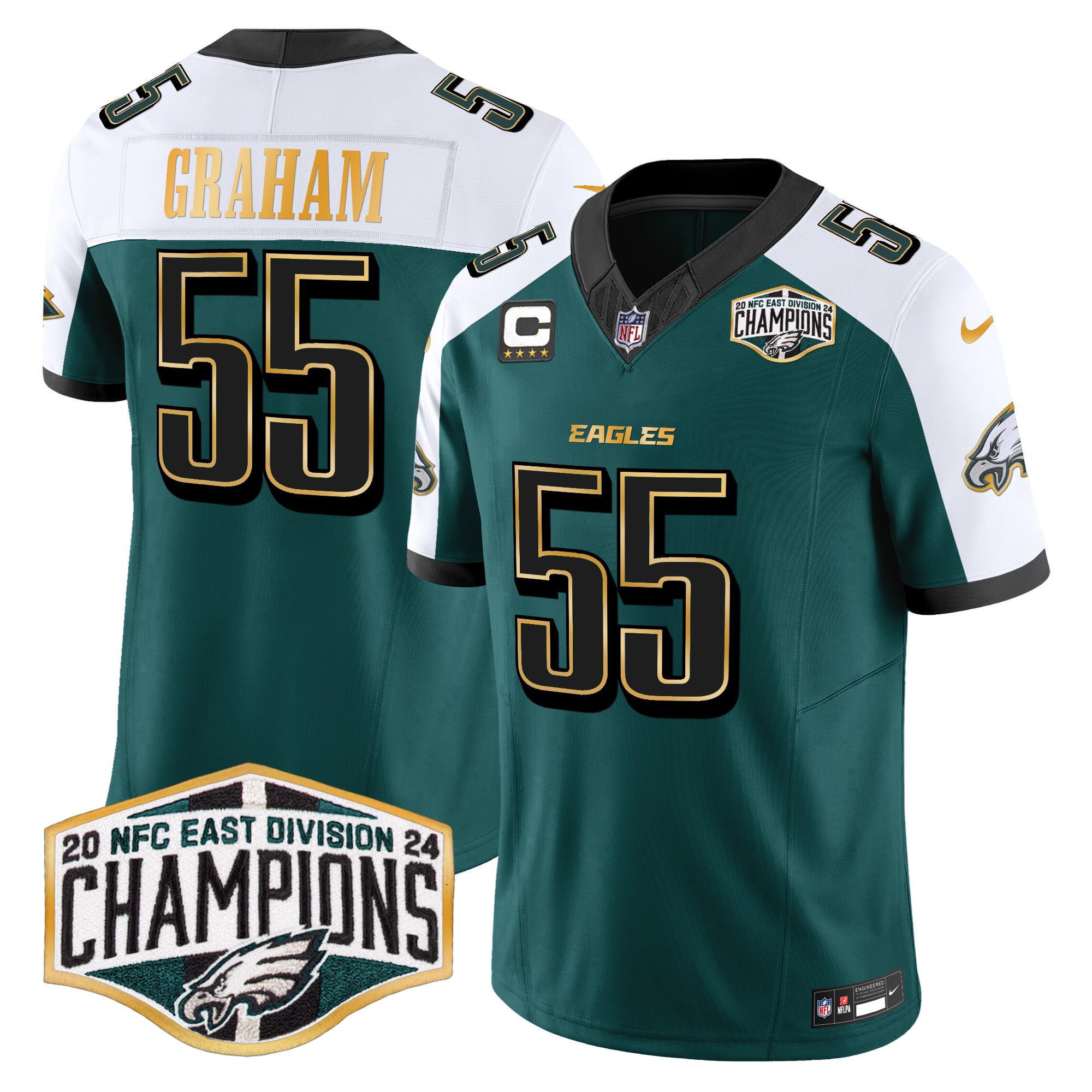 Men's Eagles 2024 NFC East Division Champions Gold Trim Vapor Limited Jersey - All Stitched - Image 34