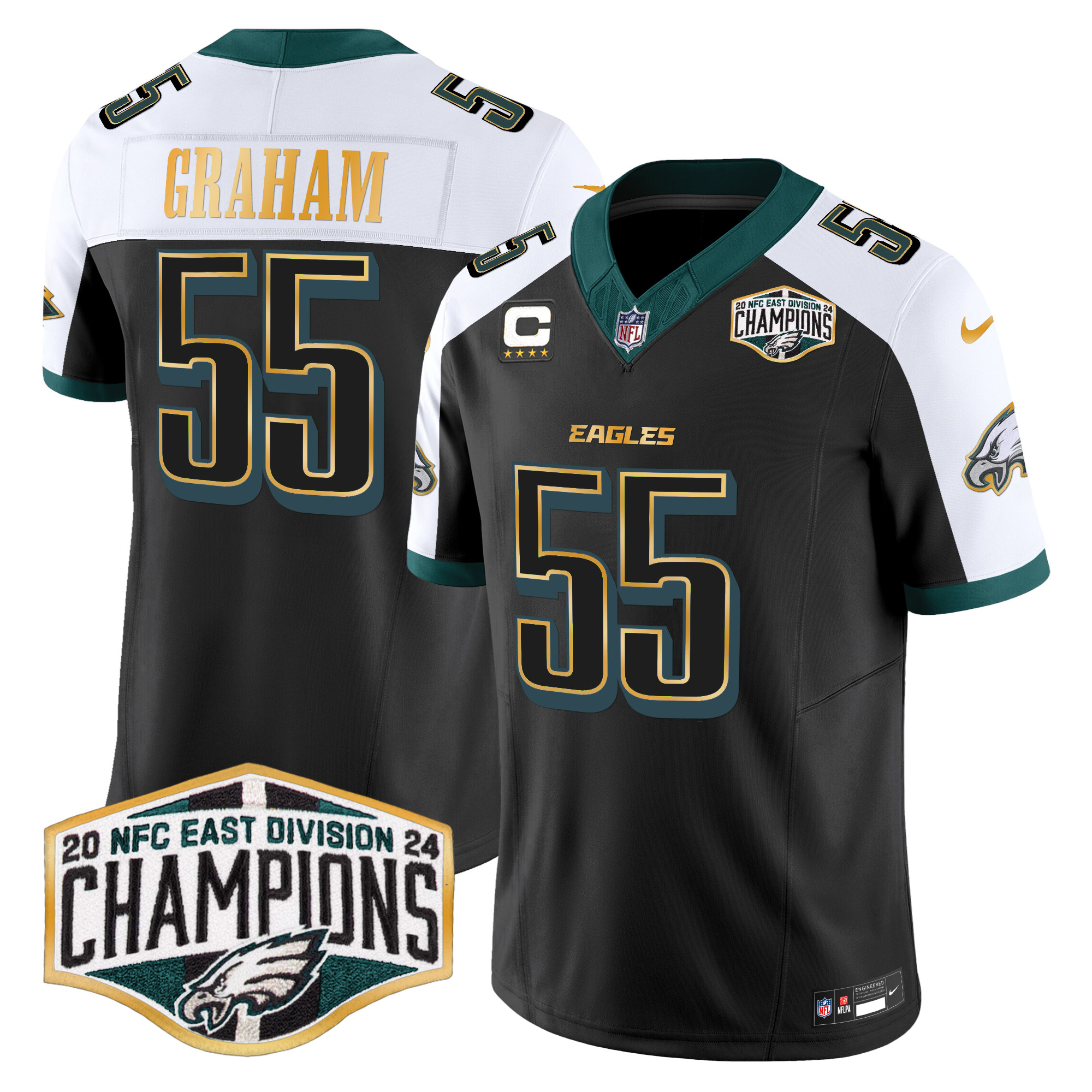 Men's Eagles 2024 NFC East Division Champions Gold Trim Vapor Limited Jersey - All Stitched - Image 43