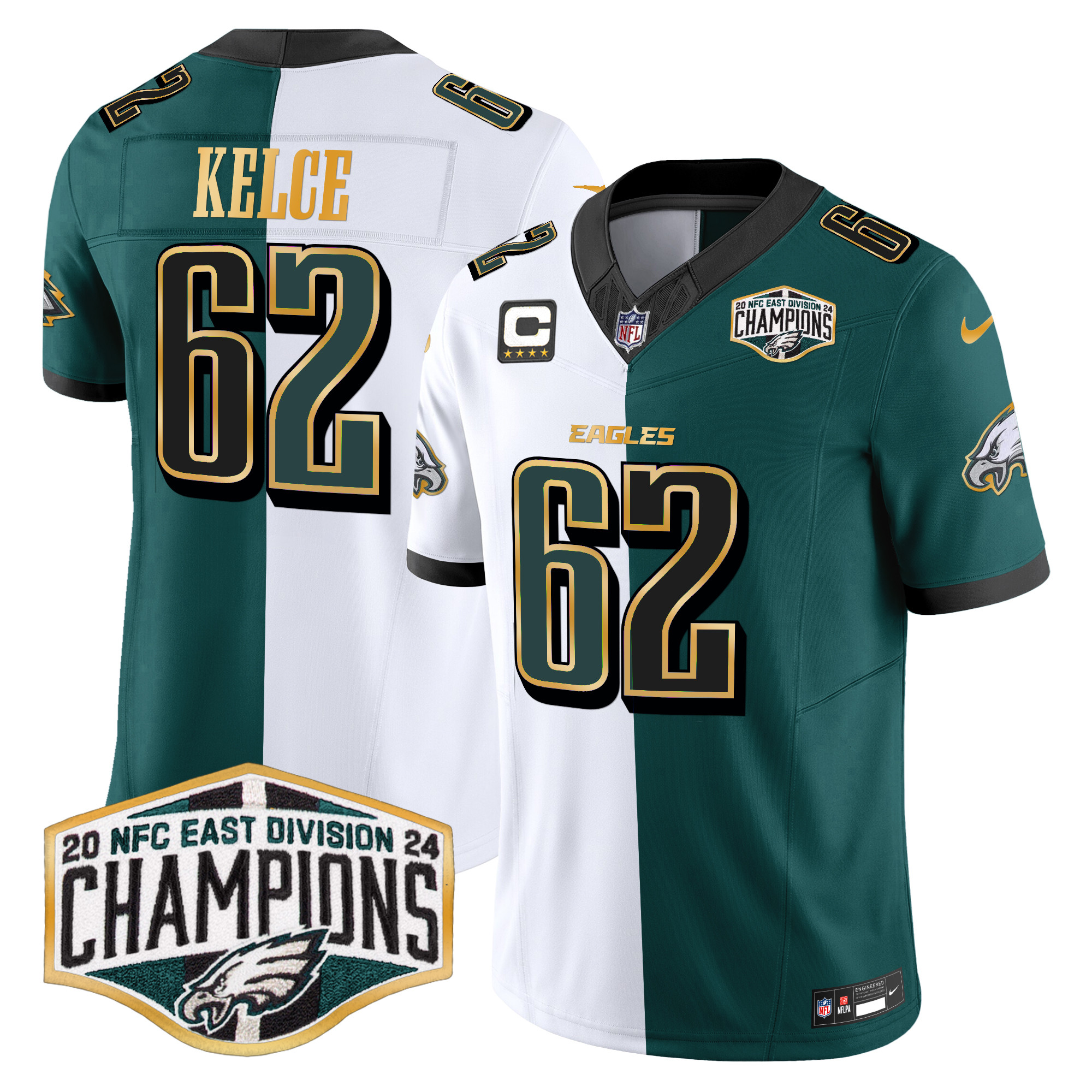 Men's Eagles 2024 NFC East Division Champions Gold Trim Vapor Limited Jersey - All Stitched - Image 49