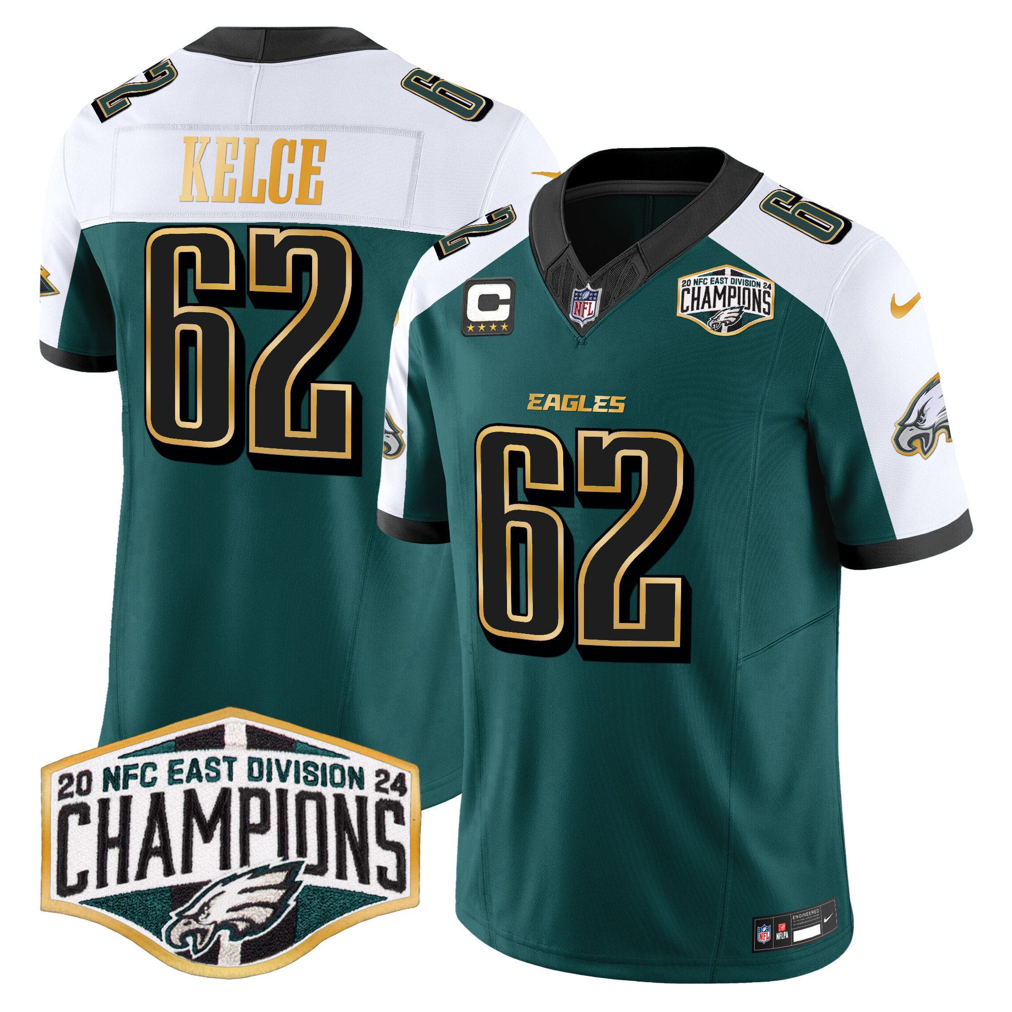 Men's Eagles 2024 NFC East Division Champions Gold Trim Vapor Limited Jersey - All Stitched - Image 31