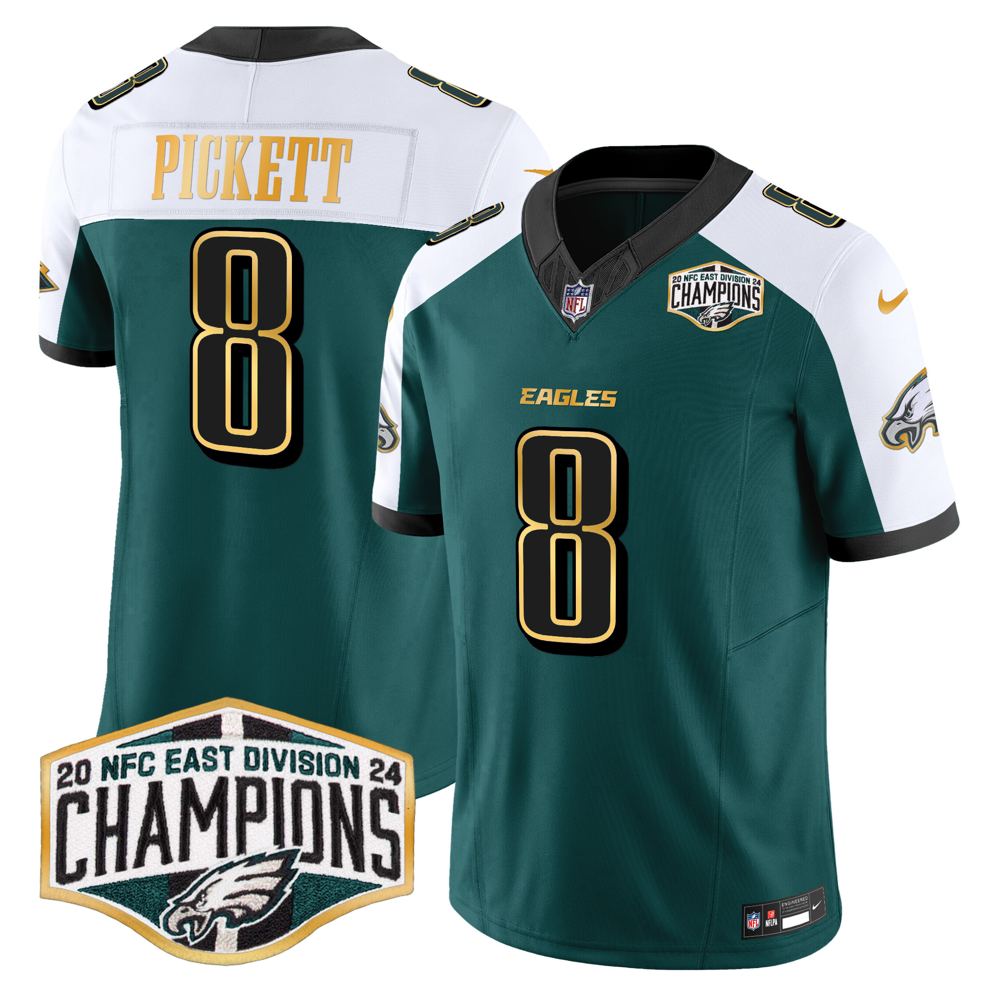 Men's Eagles 2024 NFC East Division Champions Gold Trim Vapor Limited Jersey - All Stitched - Image 29