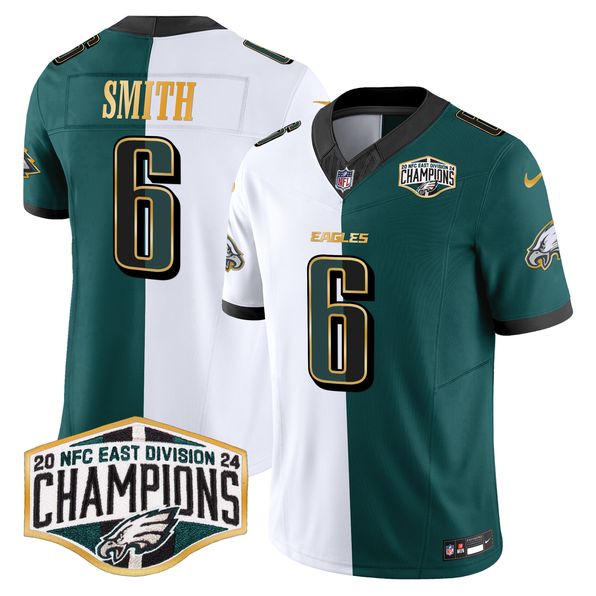 Men's Eagles 2024 NFC East Division Champions Gold Trim Vapor Limited Jersey - All Stitched - Image 50