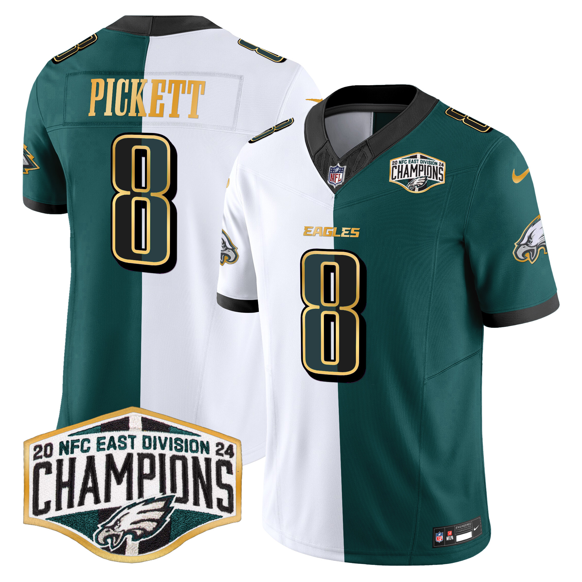 Men's Eagles 2024 NFC East Division Champions Gold Trim Vapor Limited Jersey - All Stitched - Image 47