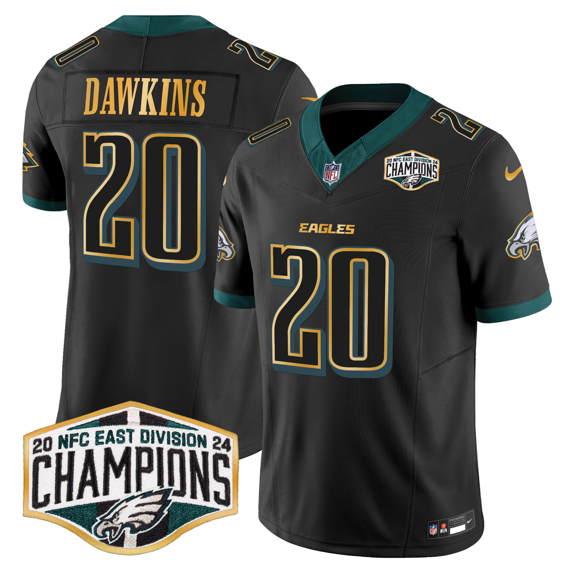 Men's Eagles 2024 NFC East Division Champions Gold Trim Vapor Limited Jersey - All Stitched - Image 26