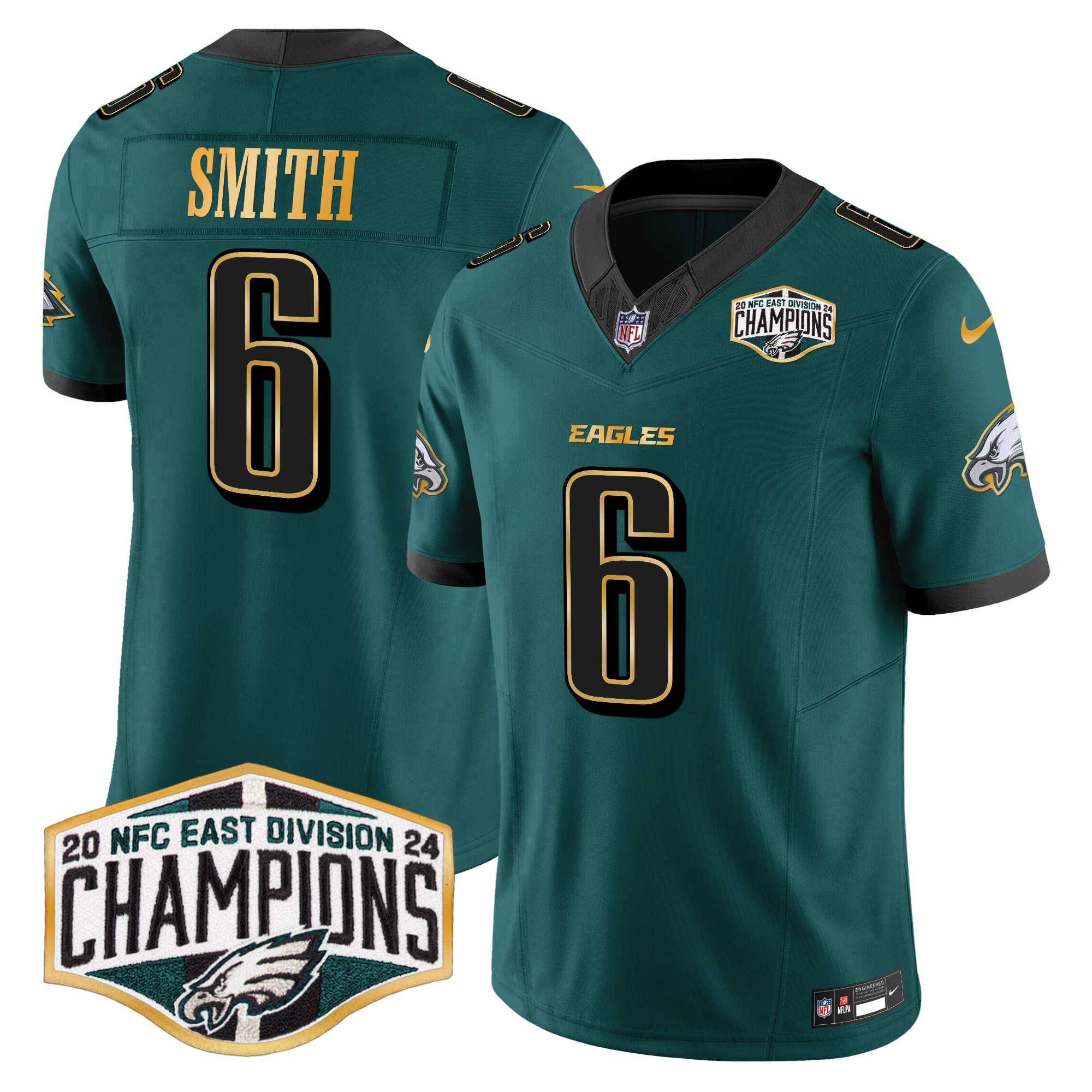 Men's Eagles 2024 NFC East Division Champions Gold Trim Vapor Limited Jersey - All Stitched - Image 5