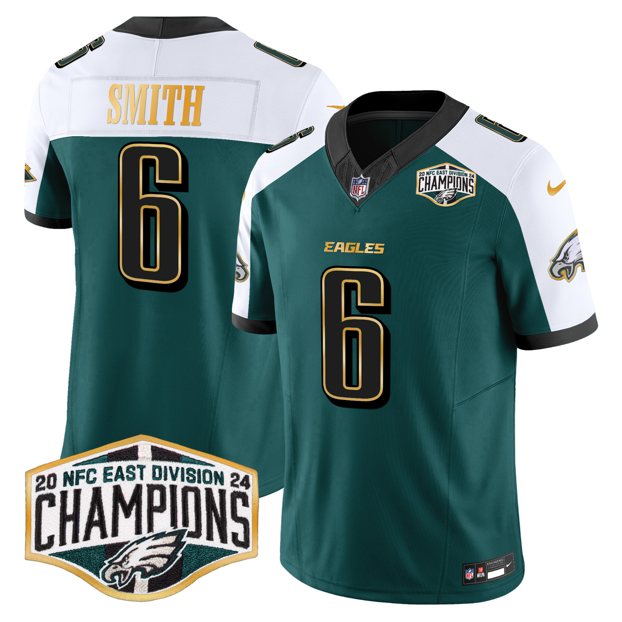 Men's Eagles 2024 NFC East Division Champions Gold Trim Vapor Limited Jersey - All Stitched - Image 32