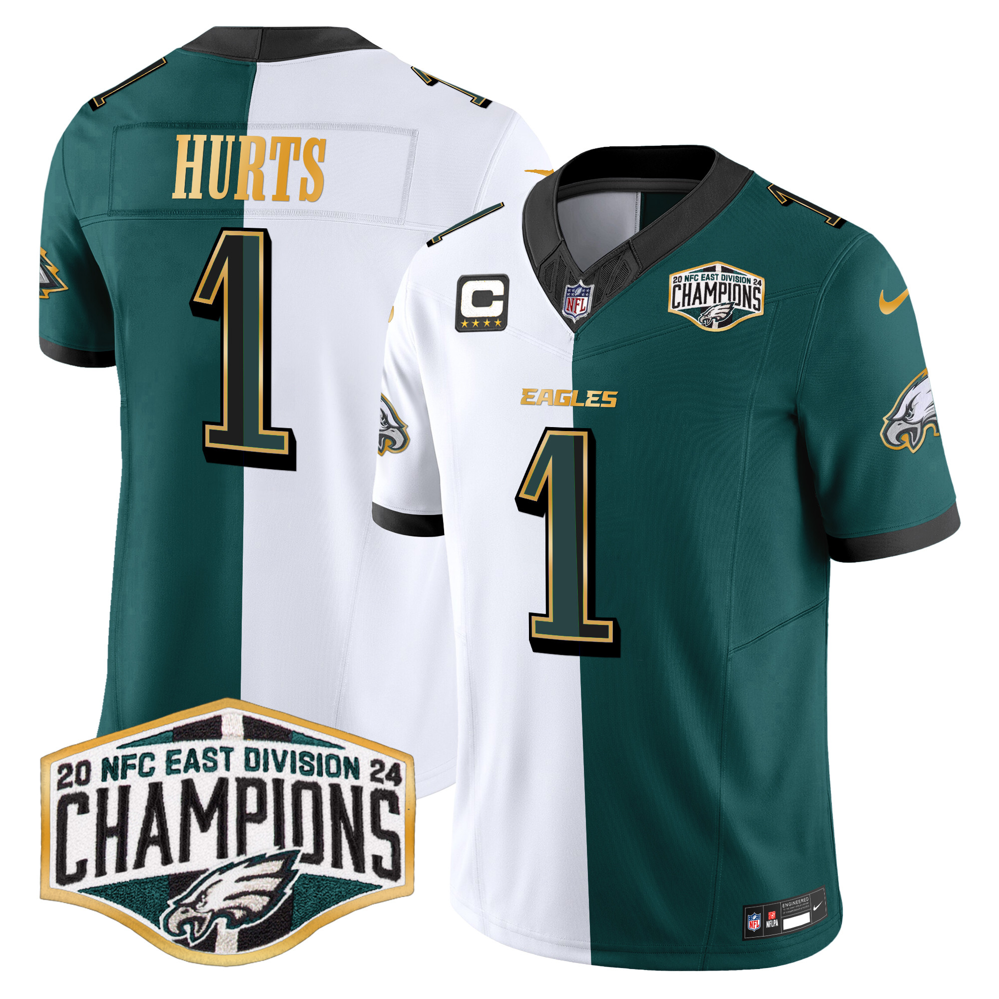 Men's Eagles 2024 NFC East Division Champions Gold Trim Vapor Limited Jersey - All Stitched - Image 48