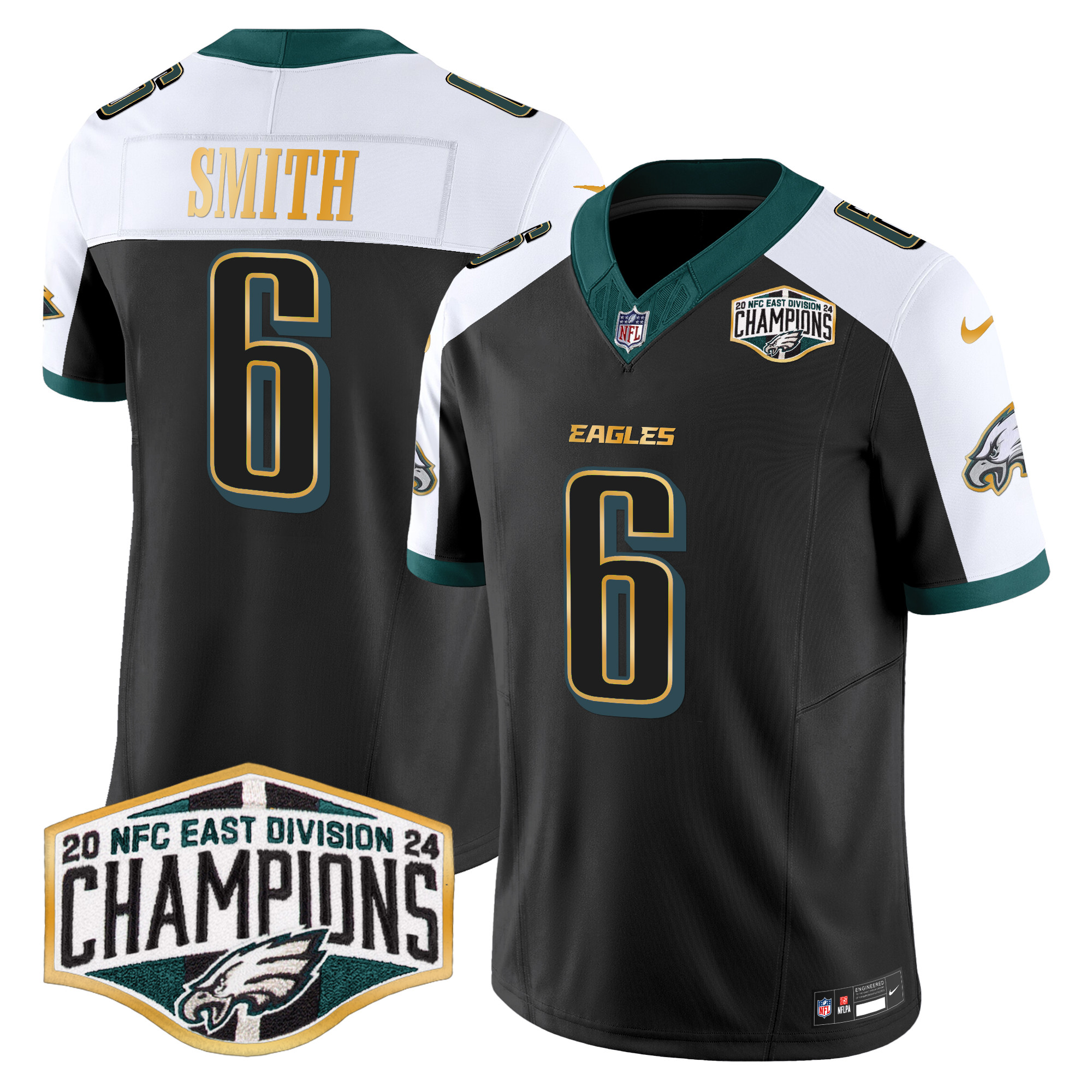 Men's Eagles 2024 NFC East Division Champions Gold Trim Vapor Limited Jersey - All Stitched - Image 41