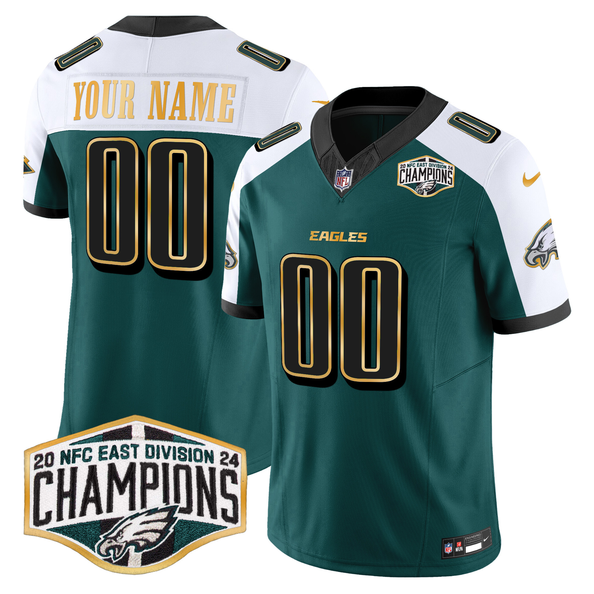Eagles 2024 NFC East Division Champions Gold Trim Vapor Limited Custom Jersey - All Stitched - Image 4