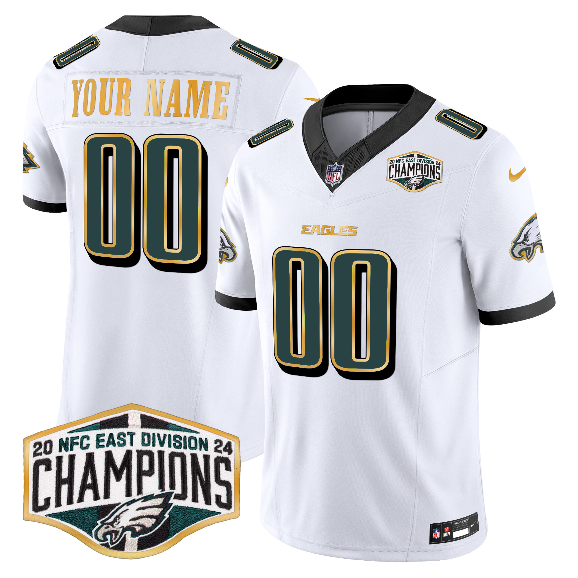 Eagles 2024 NFC East Division Champions Gold Trim Vapor Limited Custom Jersey - All Stitched - Image 2