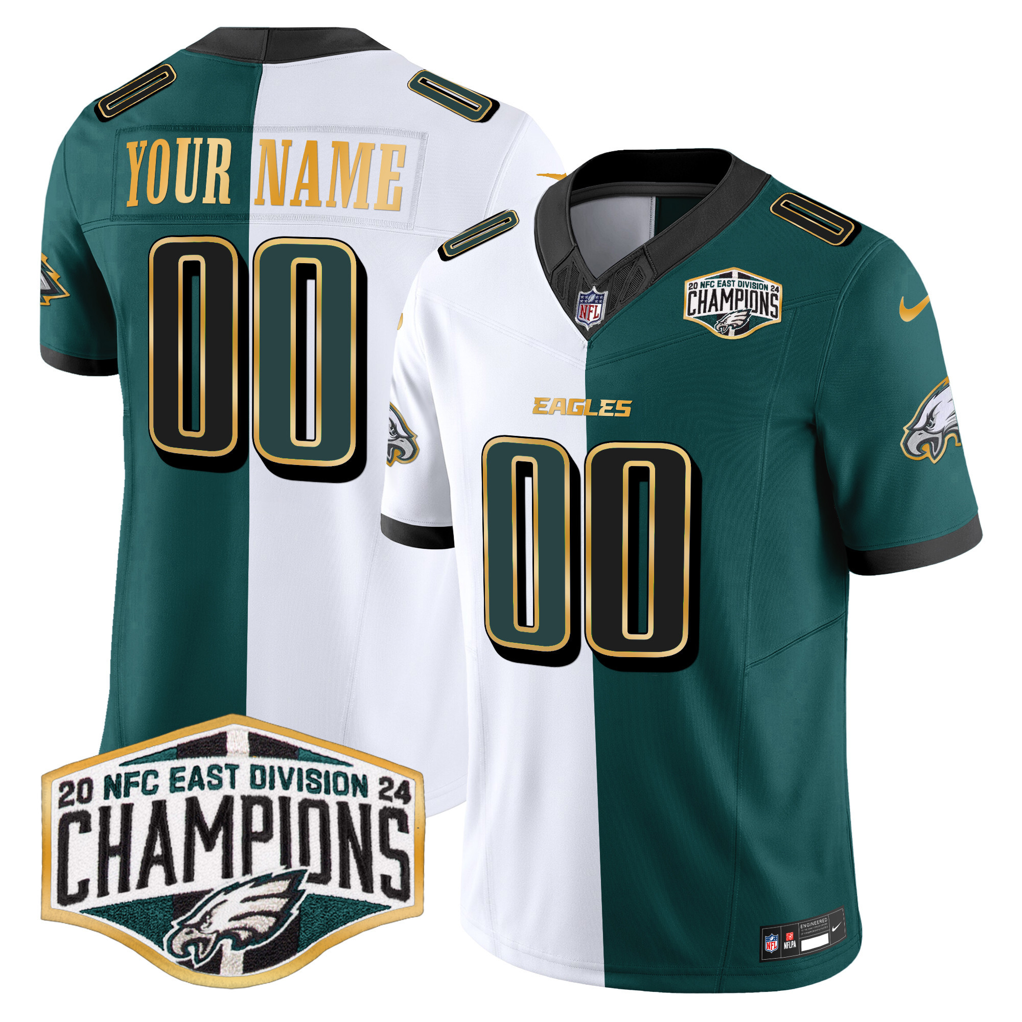 Eagles 2024 NFC East Division Champions Gold Trim Vapor Limited Custom Jersey - All Stitched - Image 6
