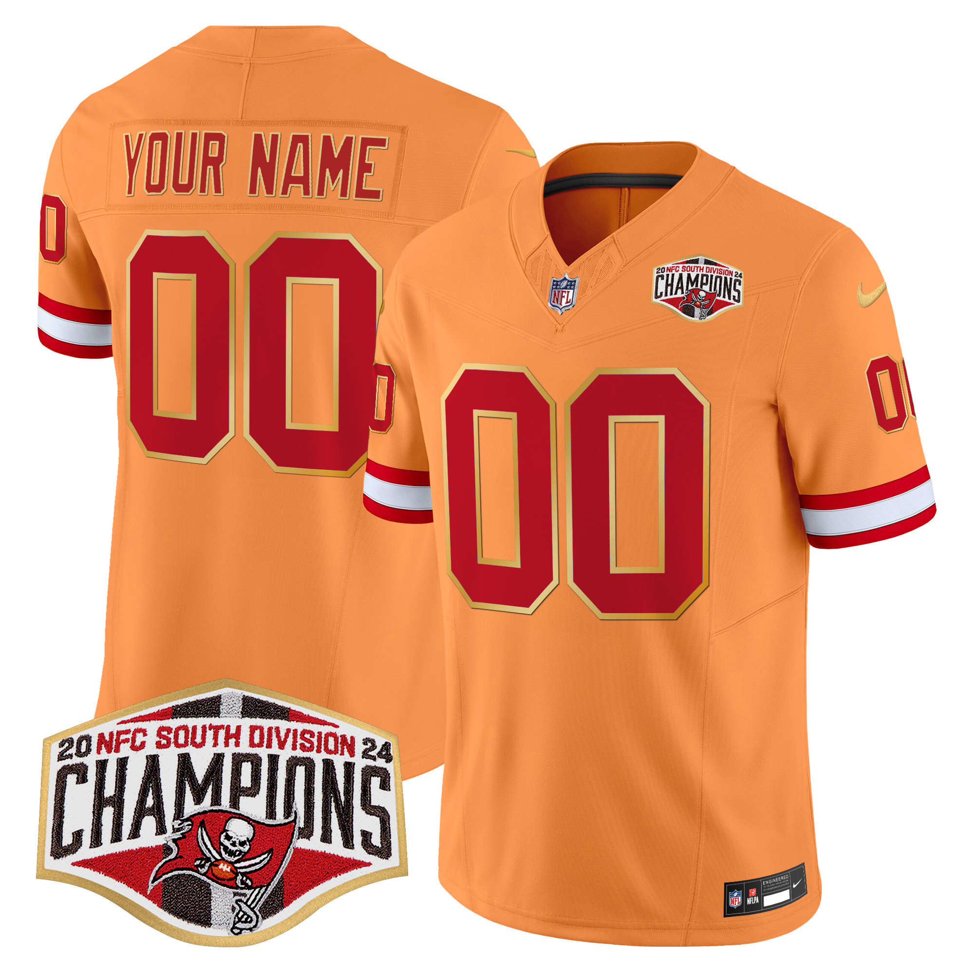 Buccaneers Creamsicle 2024 NFC South Division Champions Patch Gold Trim Vapor Limited Custom Jersey - All Stitched - Image 3