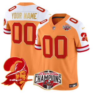 Buccaneers Creamsicle 2024 NFC South Division Champions Patch Gold Trim Vapor Limited Custom Jersey - All Stitched
