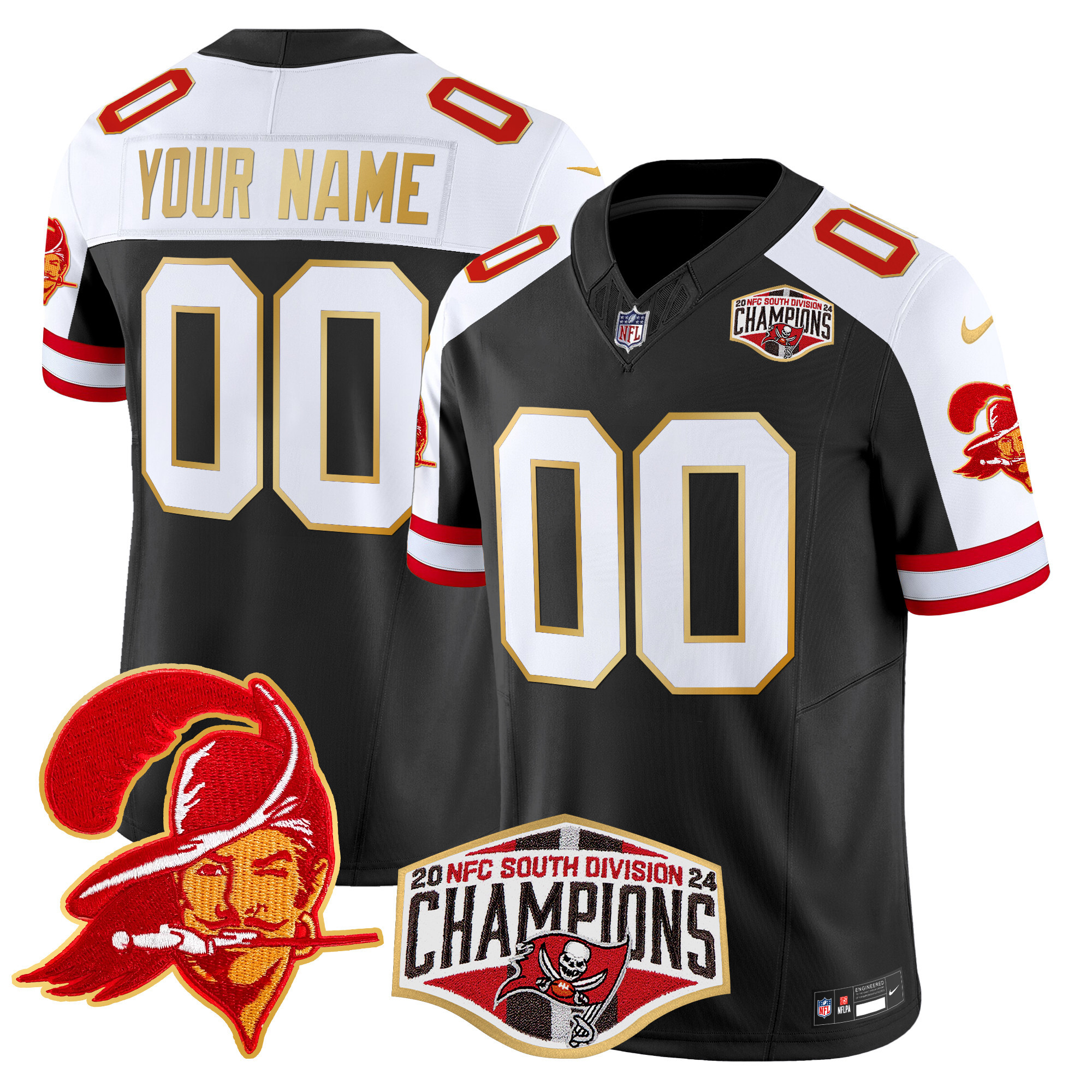 Buccaneers Creamsicle 2024 NFC South Division Champions Patch Gold Trim Vapor Limited Custom Jersey - All Stitched - Image 2