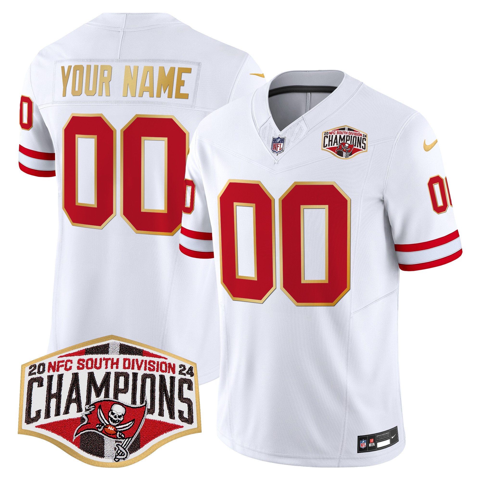 Buccaneers Creamsicle 2024 NFC South Division Champions Patch Gold Trim Vapor Limited Custom Jersey - All Stitched - Image 4