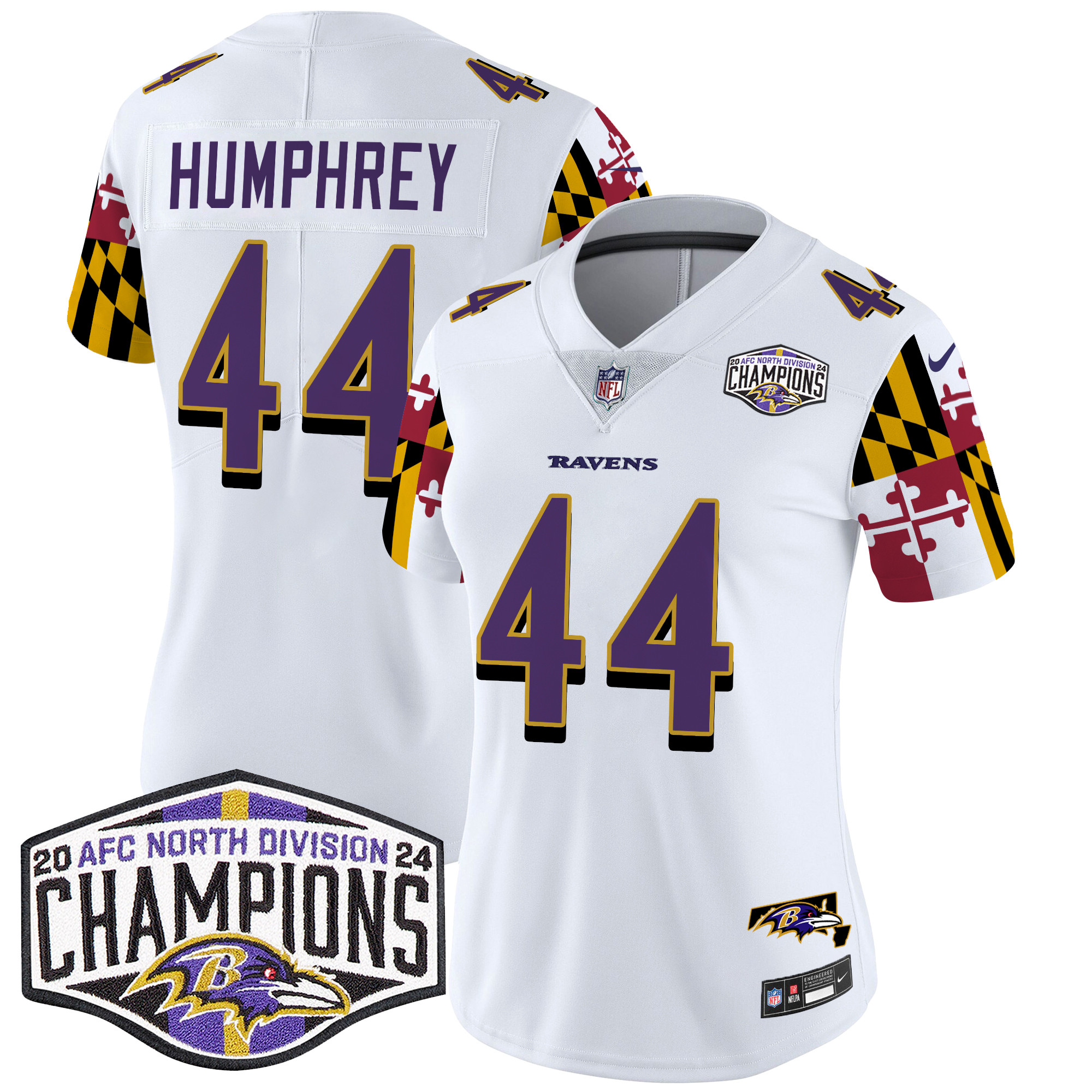 Women's Ravens Maryland Flag 2024 AFC North Division Champions Patch Vapor Limited Jersey - All Stitched - Image 14