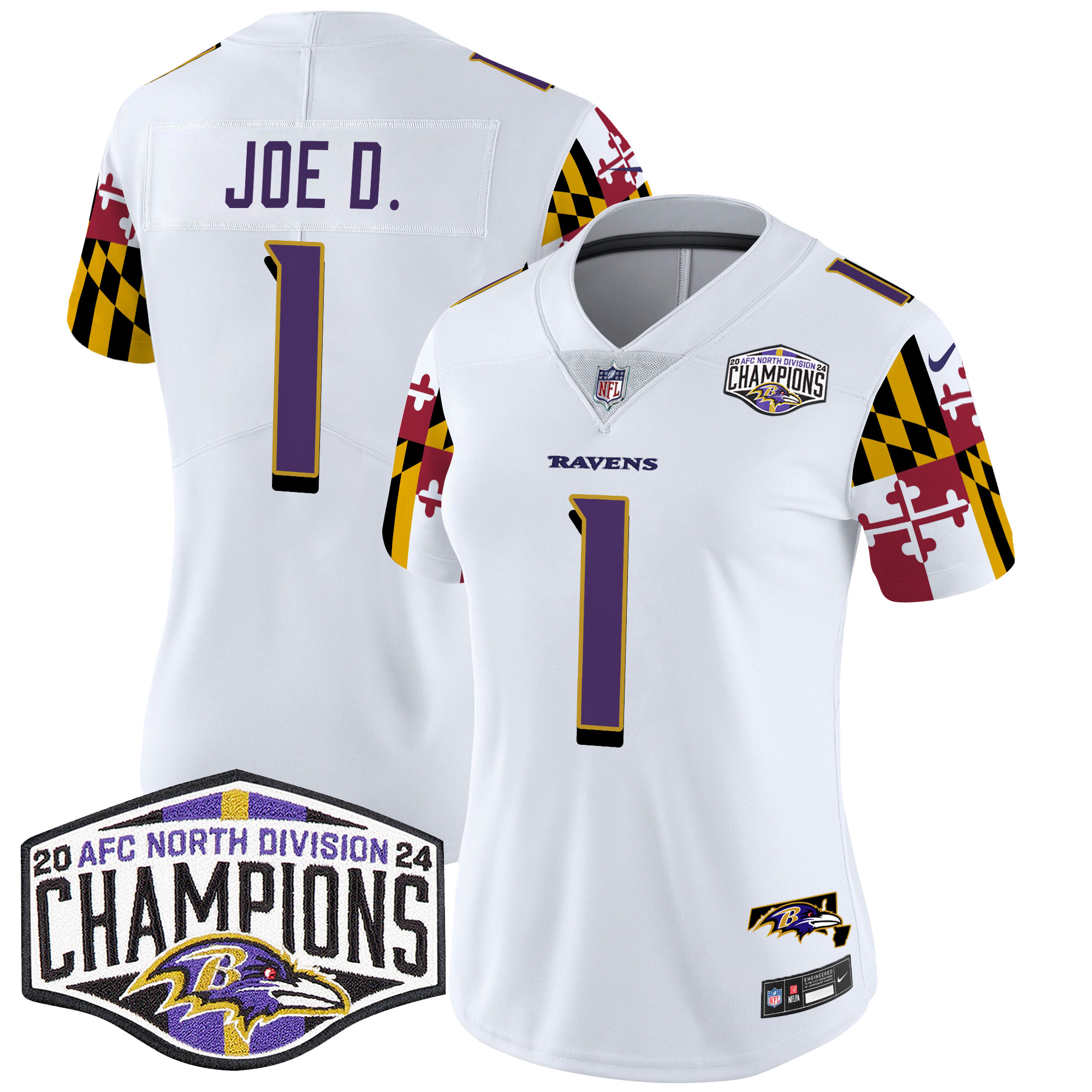 Women's Ravens Maryland Flag 2024 AFC North Division Champions Patch Vapor Limited Jersey - All Stitched - Image 18