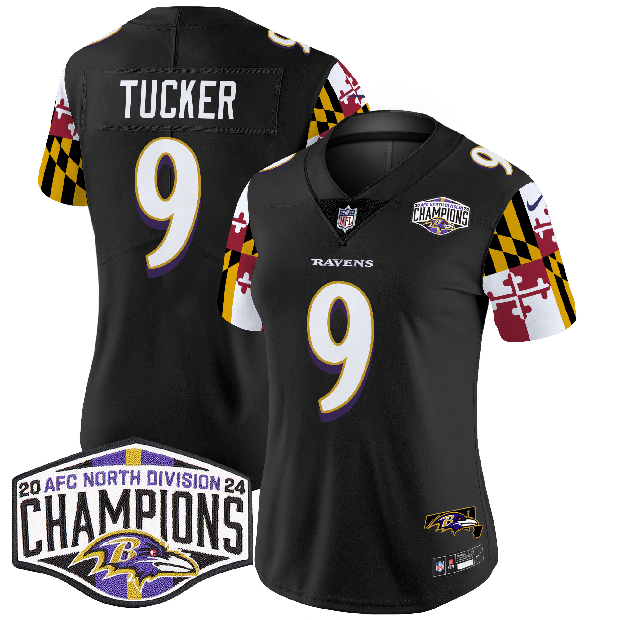 Women's Ravens Maryland Flag 2024 AFC North Division Champions Patch Vapor Limited Jersey - All Stitched - Image 21
