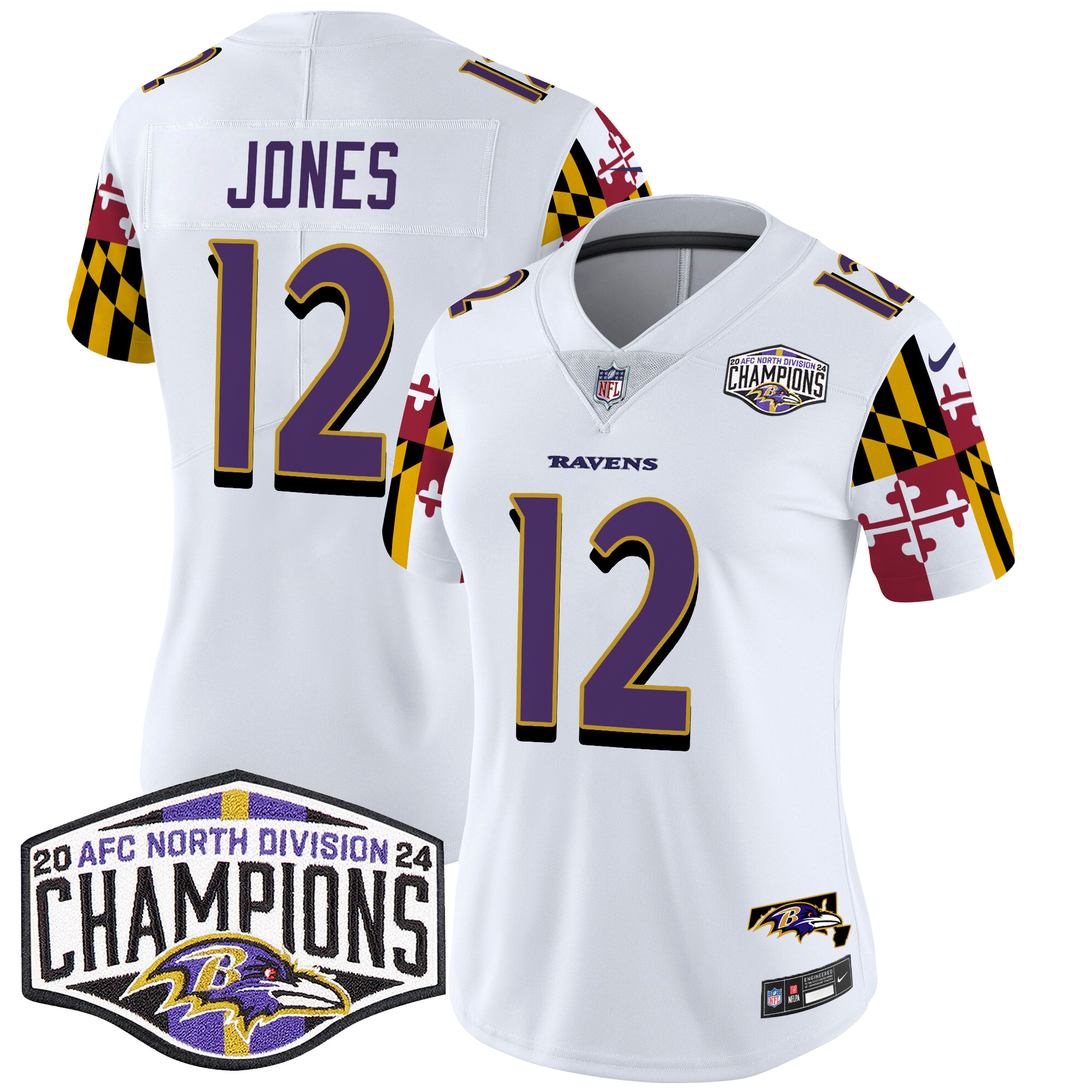 Women's Ravens Maryland Flag 2024 AFC North Division Champions Patch Vapor Limited Jersey - All Stitched - Image 17