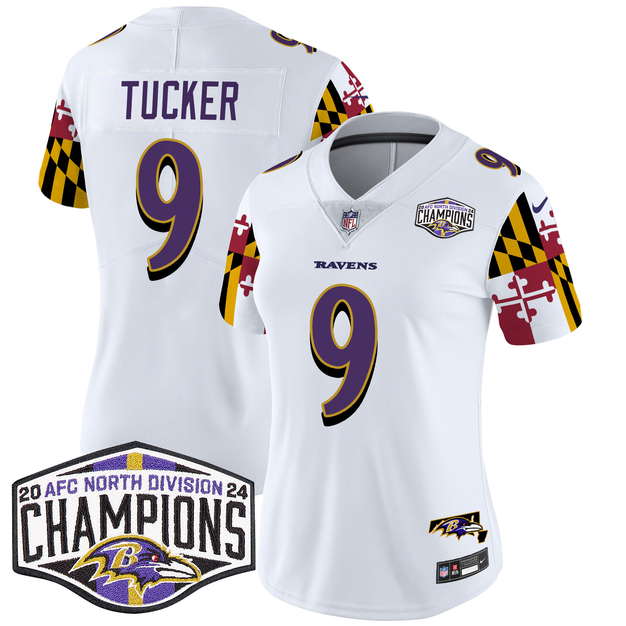 Women's Ravens Maryland Flag 2024 AFC North Division Champions Patch Vapor Limited Jersey - All Stitched - Image 12