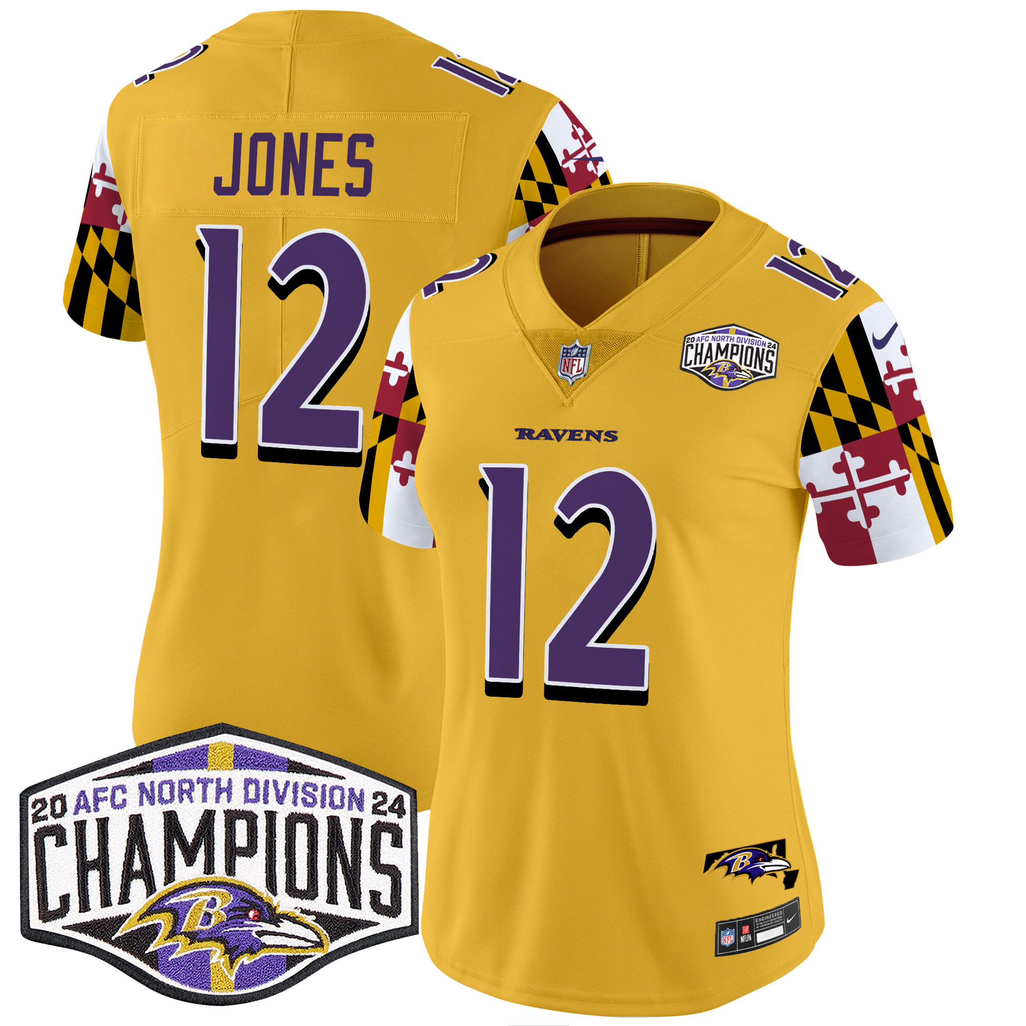 Women's Ravens Maryland Flag 2024 AFC North Division Champions Patch Vapor Limited Jersey - All Stitched - Image 35