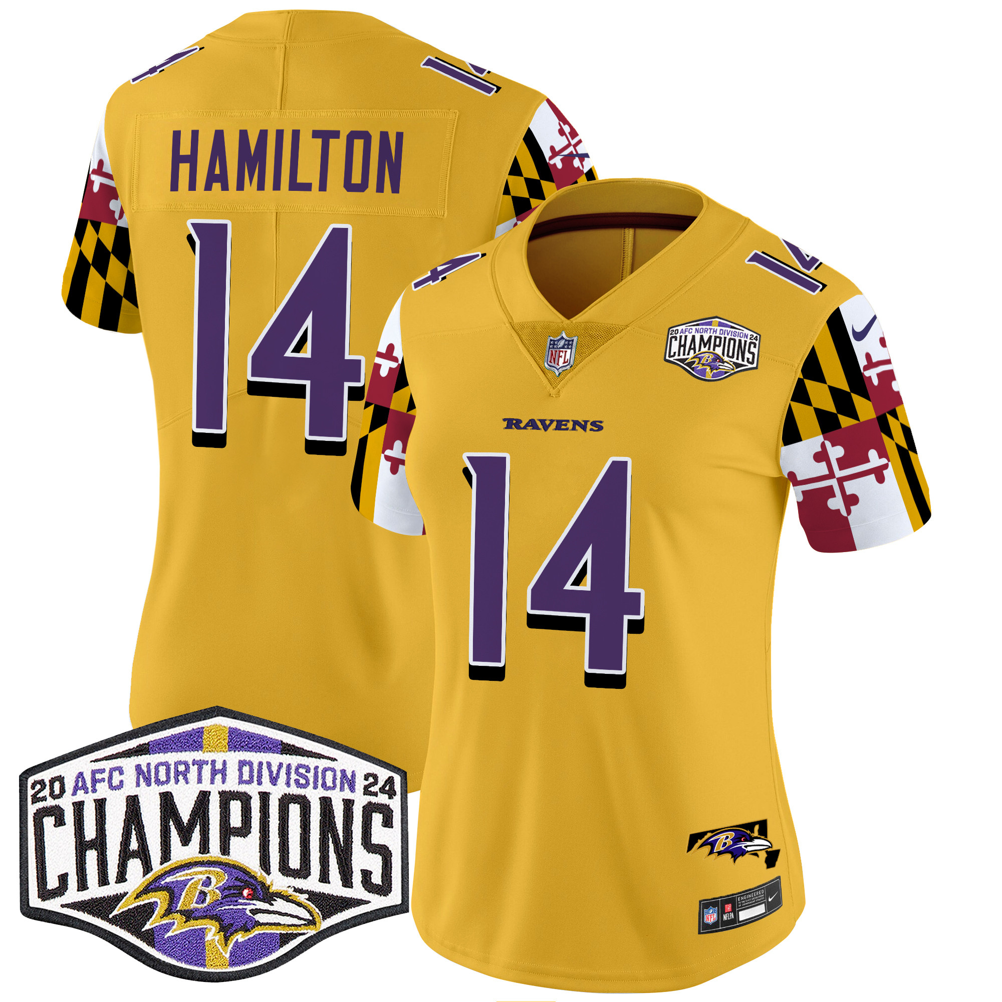 Women's Ravens Maryland Flag 2024 AFC North Division Champions Patch Vapor Limited Jersey - All Stitched - Image 31