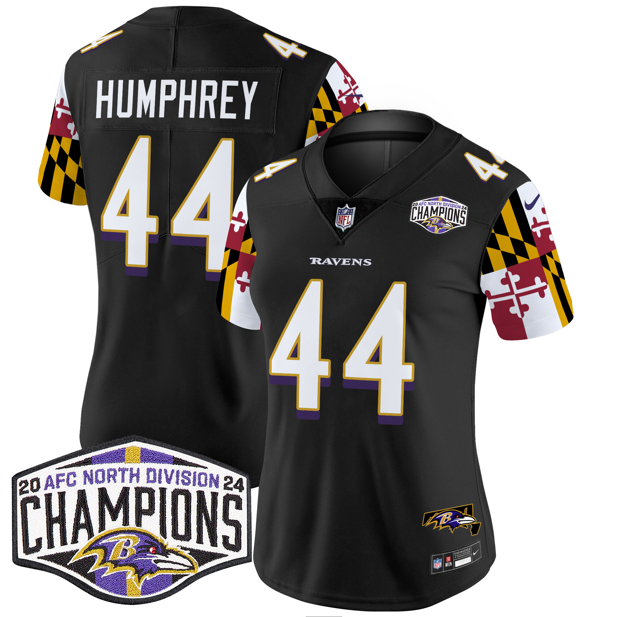 Women's Ravens Maryland Flag 2024 AFC North Division Champions Patch Vapor Limited Jersey - All Stitched - Image 23