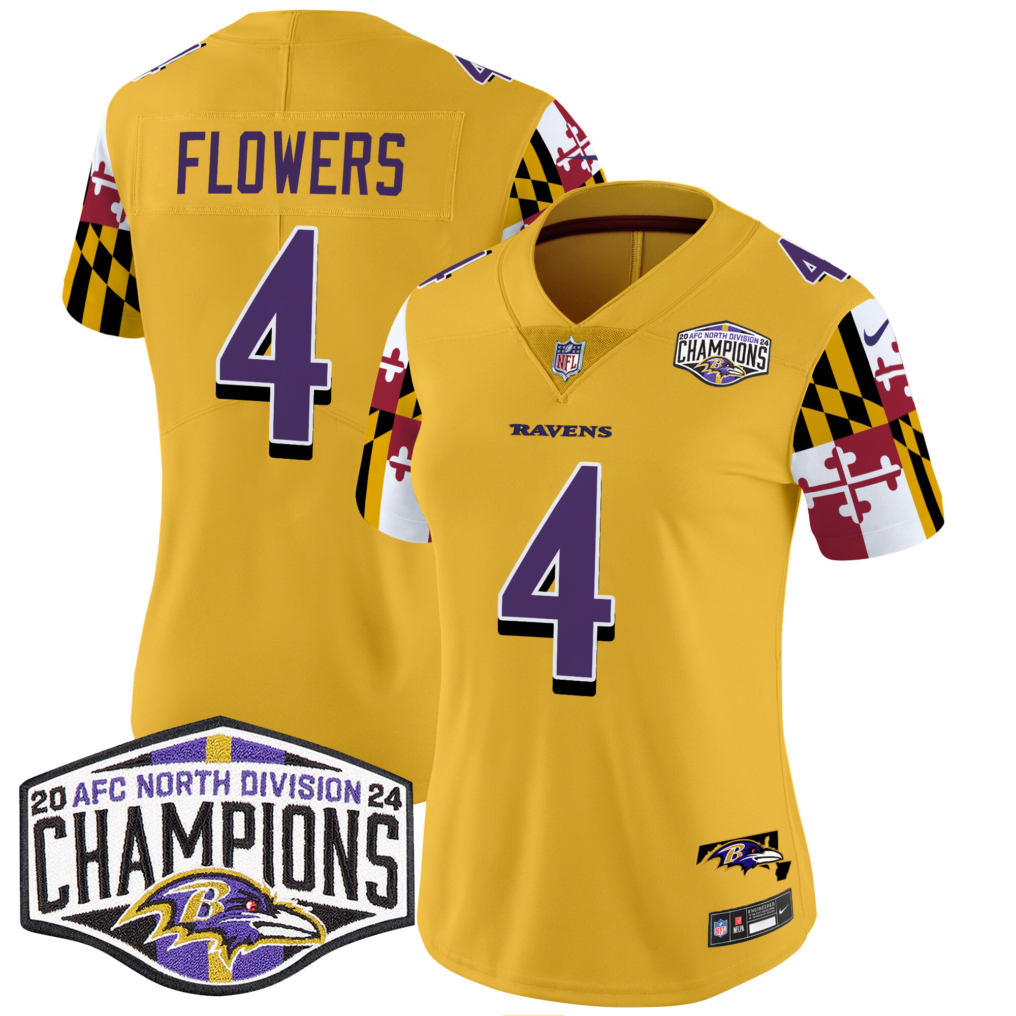 Women's Ravens Maryland Flag 2024 AFC North Division Champions Patch Vapor Limited Jersey - All Stitched - Image 34