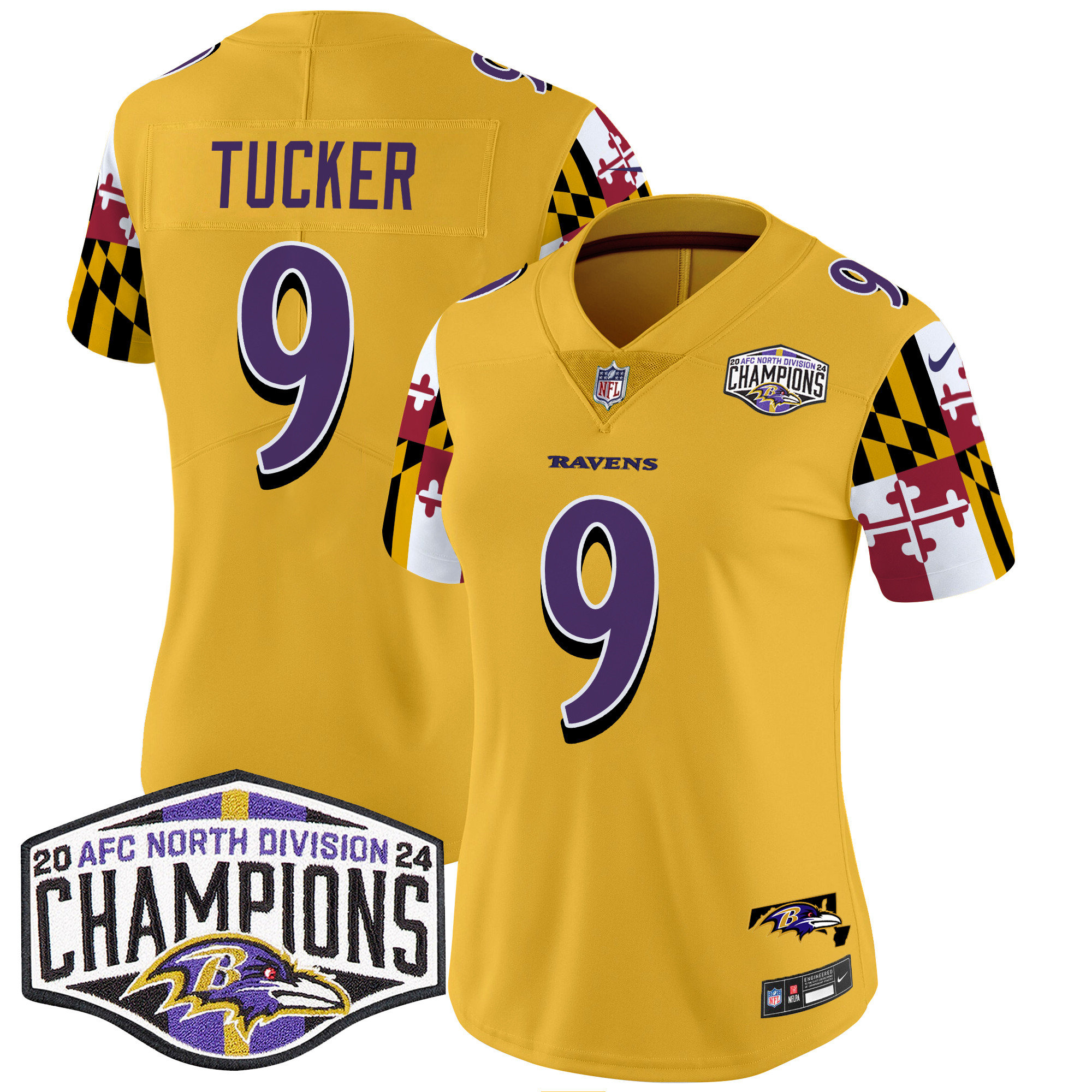Women's Ravens Maryland Flag 2024 AFC North Division Champions Patch Vapor Limited Jersey - All Stitched - Image 30
