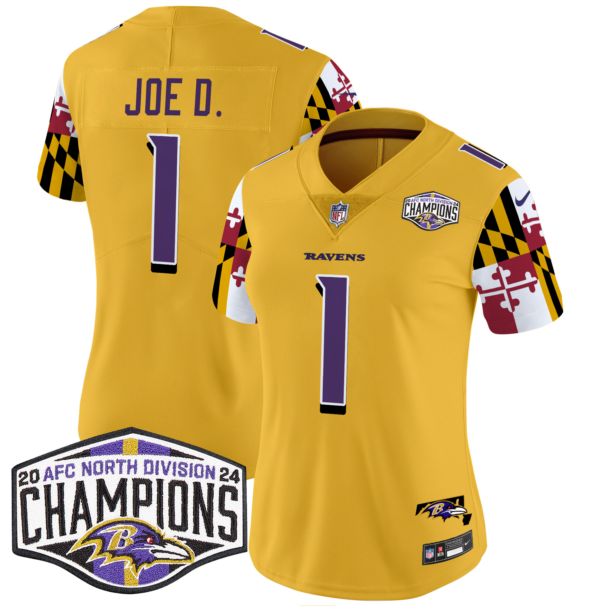 Women's Ravens Maryland Flag 2024 AFC North Division Champions Patch Vapor Limited Jersey - All Stitched - Image 36