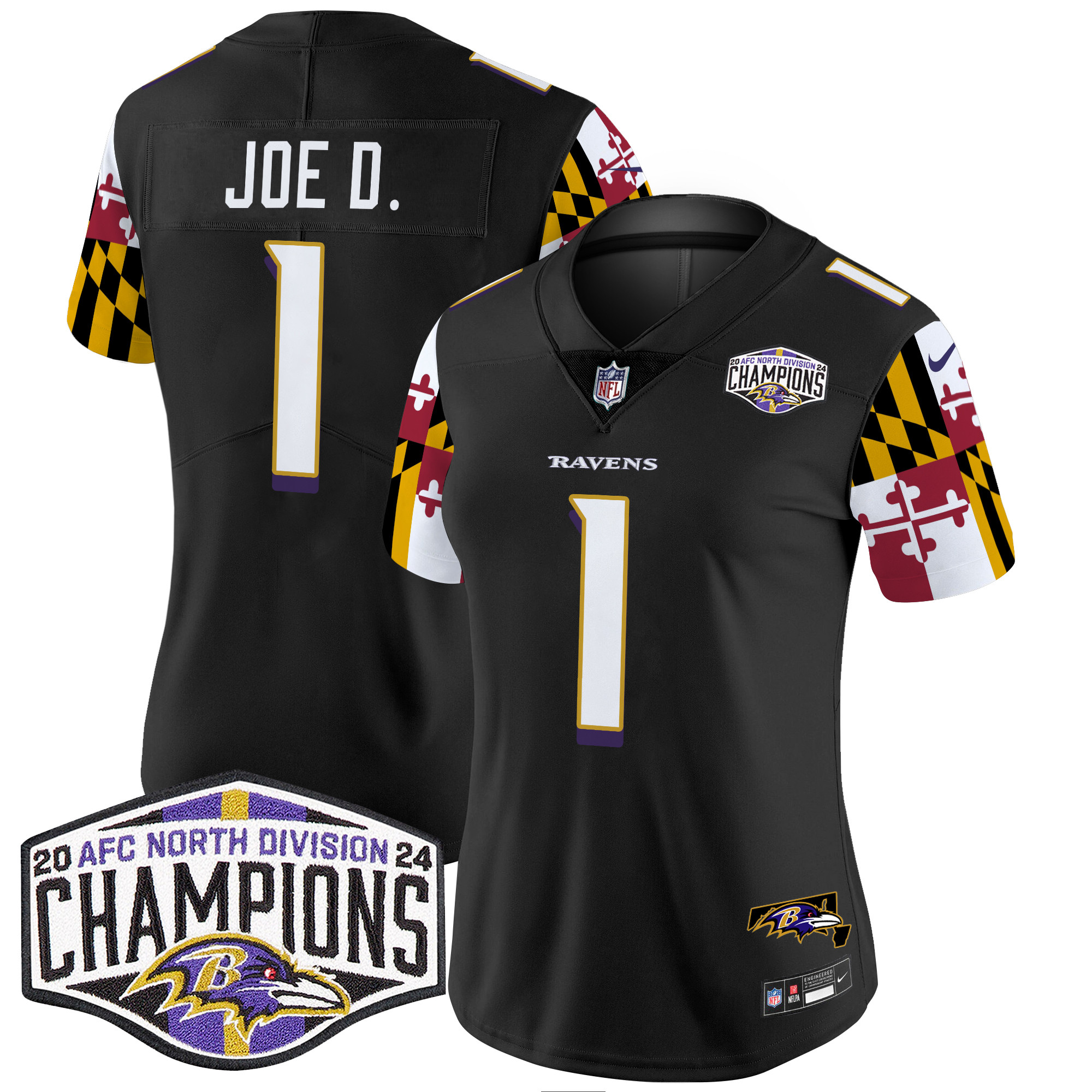 Women's Ravens Maryland Flag 2024 AFC North Division Champions Patch Vapor Limited Jersey - All Stitched - Image 27